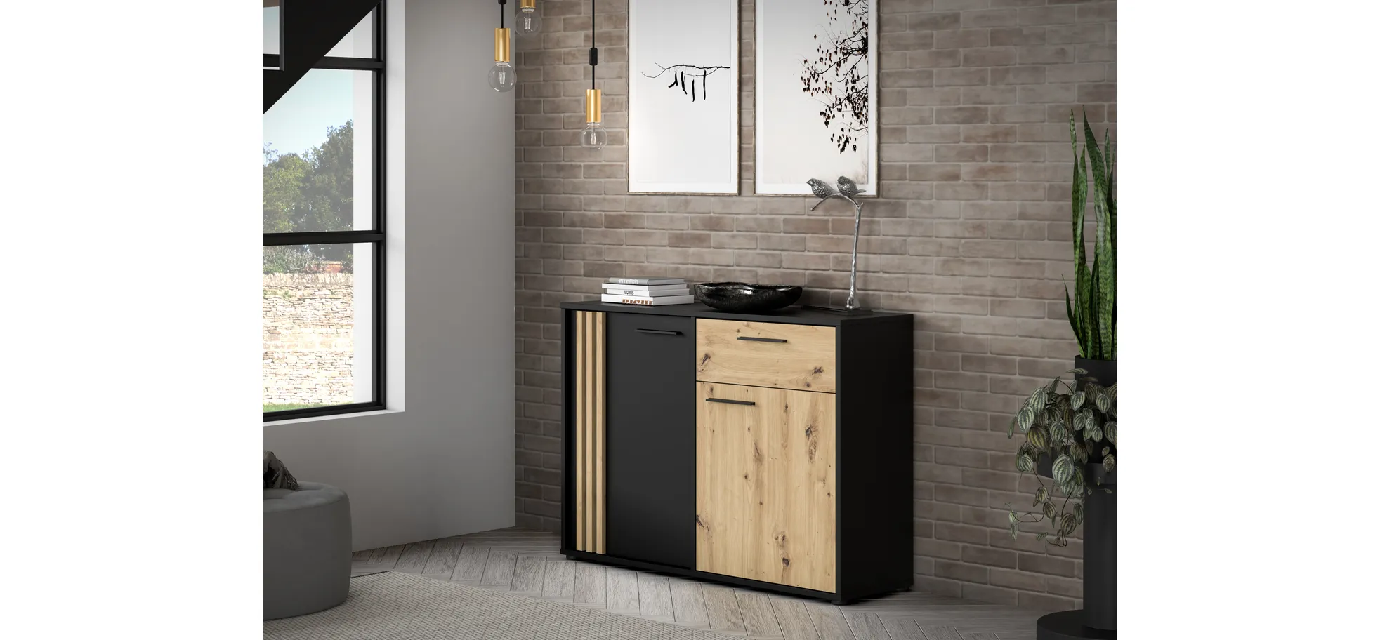 Kommode, Balck/Artisan Oak  - Floriss