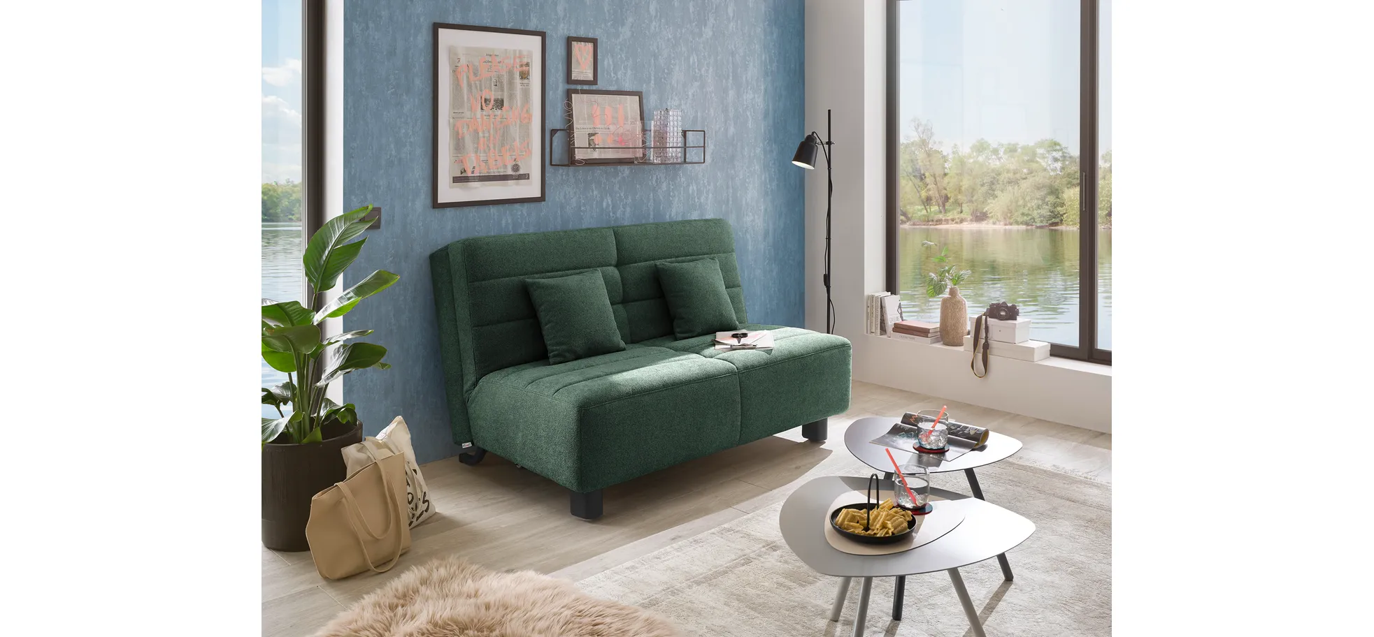  Faltsofa Easy - 2-Sitzer ohne Armlehne, ca. 140 cm inkl. Schlaffunktion, Stoff, Dunkelgrün