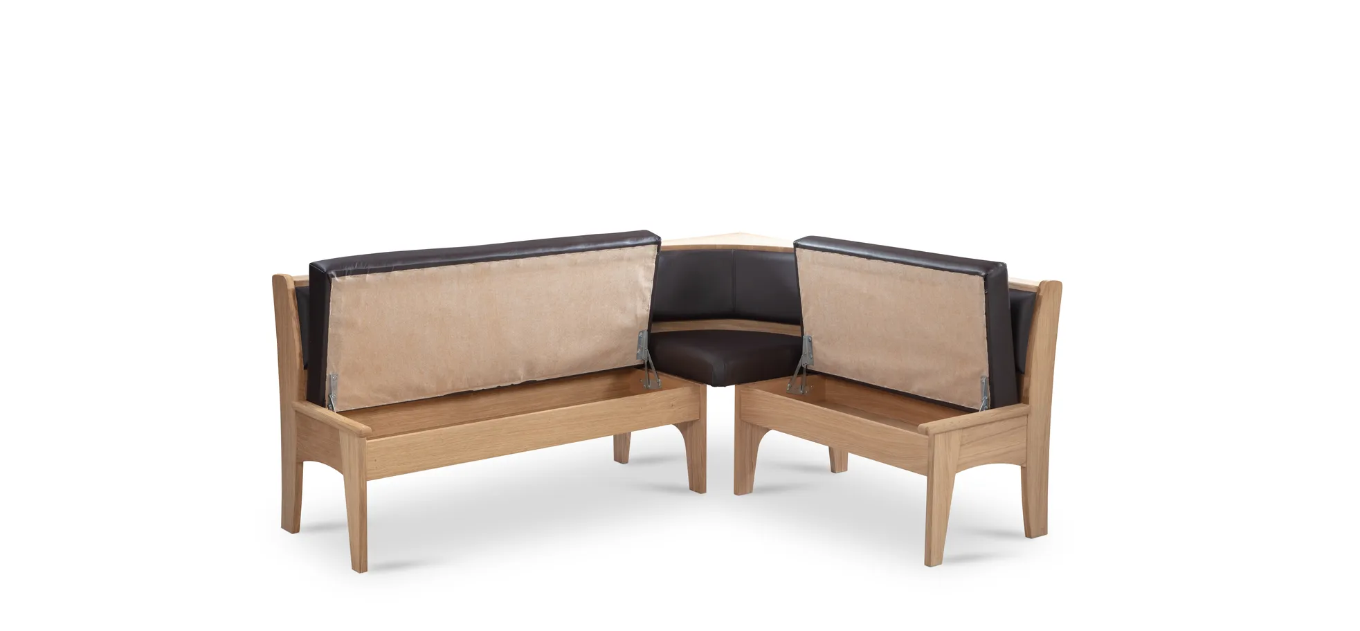 Eckbank - BT  ca. 197,5 x 157,5 cm, Wildeiche massiv, Leder dunkelbraun