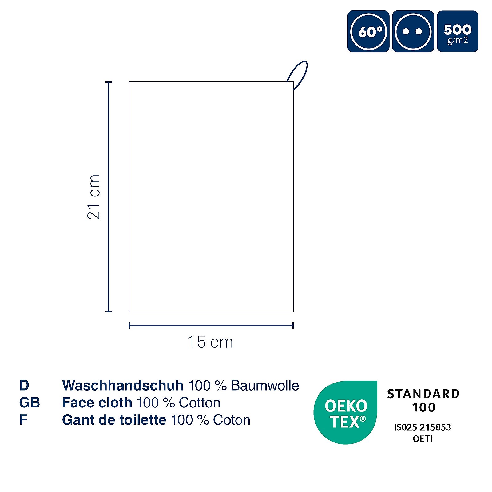 Waschhandschuh Leonora 21x15 cm - 100%Baumwolle Premium nebelblau