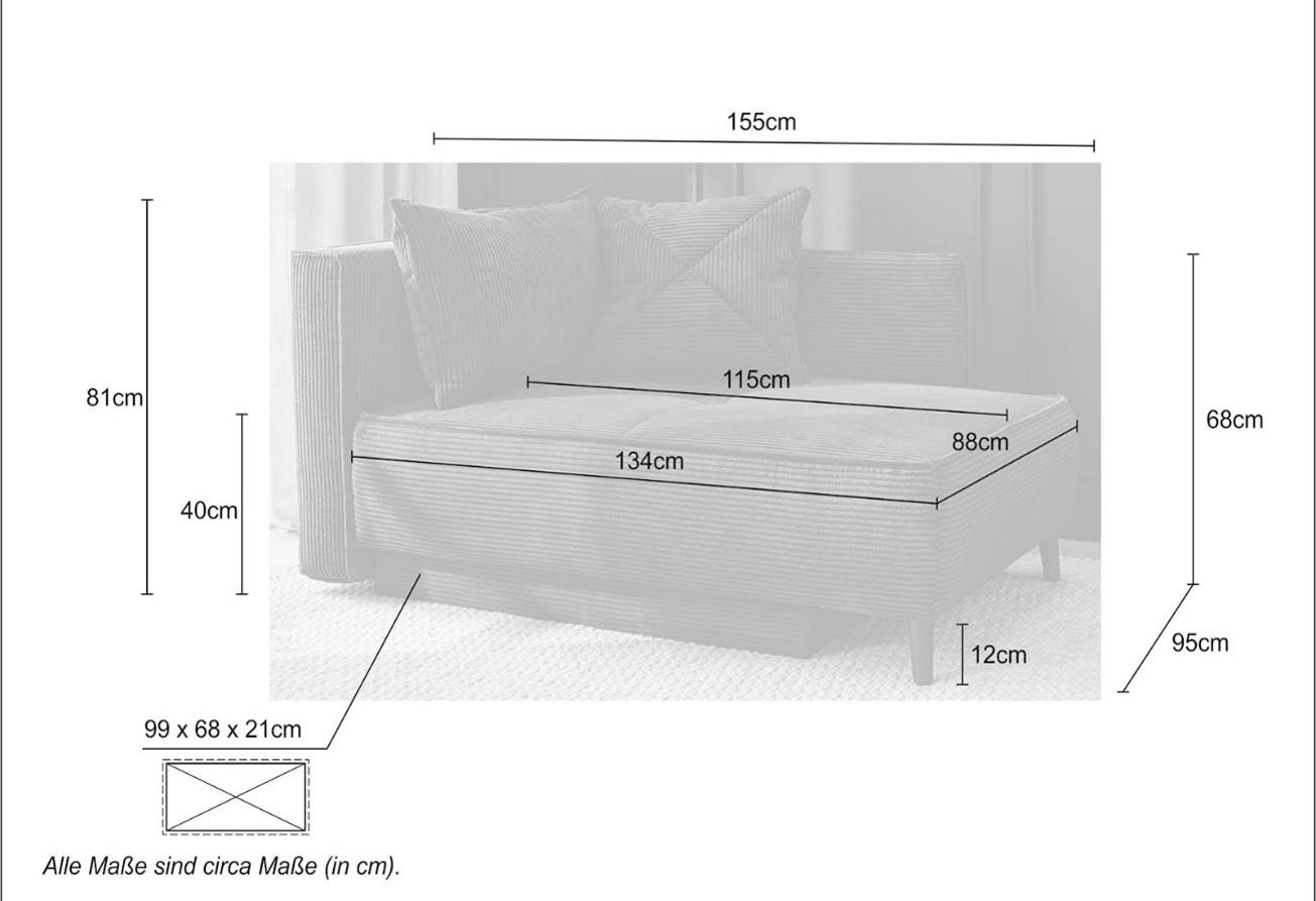 Sofa, Recamiere, Jadyn  - Querschläfer mit Stauraum