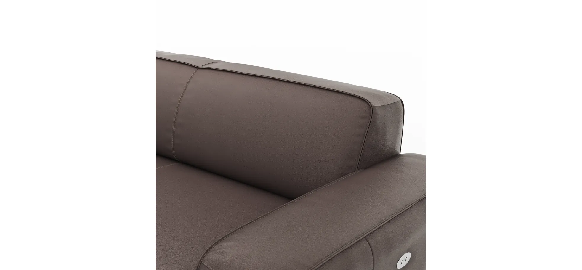 Ecksofa Denver - Longchair links, groß mit 2,5 Sitzer, inkl. Sitzvorzug (motorisch), Leder, Mocca