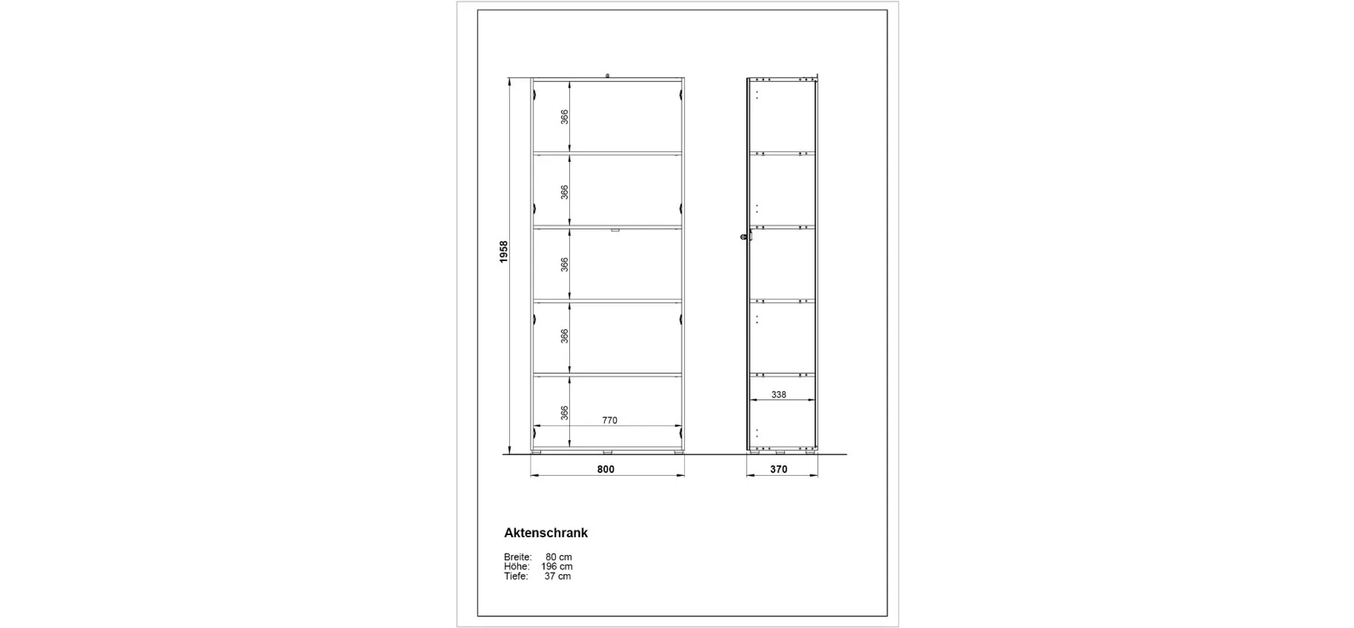 Aktenschrank GWEN - B/H/T ca. 80x196x37 cm, Weiß