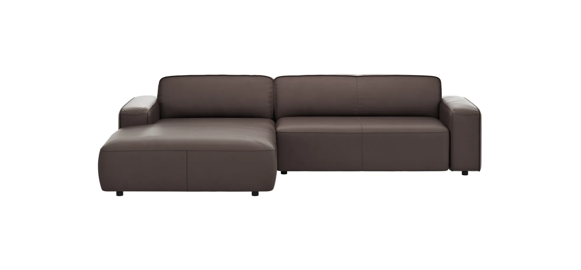 Ecksofa Denver - Longchair links, groß mit 2,5 Sitzer, inkl. Sitzvorzug (motorisch), Leder, Mocca