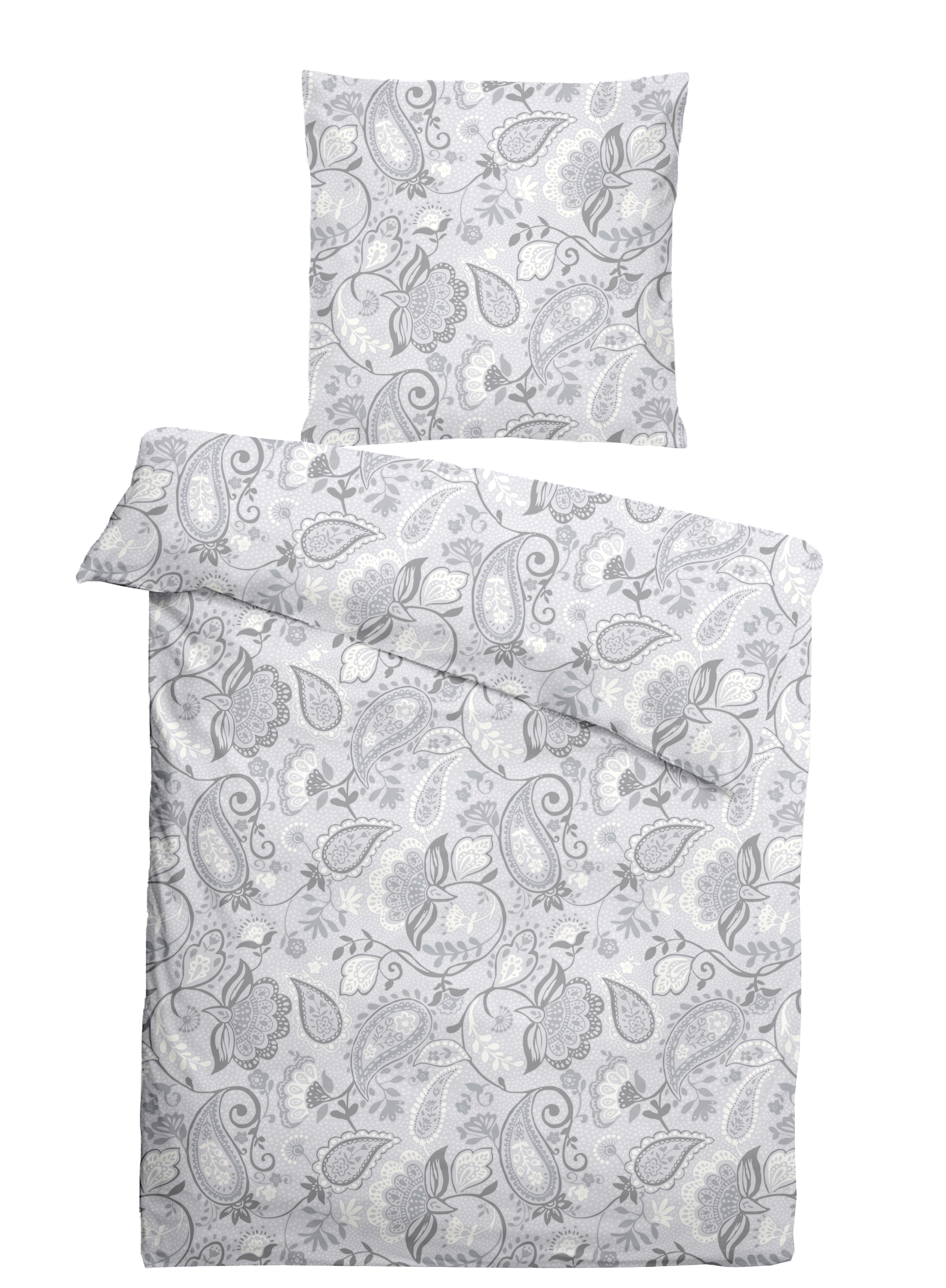 CASEA Mako-Satin-Bettwäsche - Maines,135x200cm, silber, Paisley