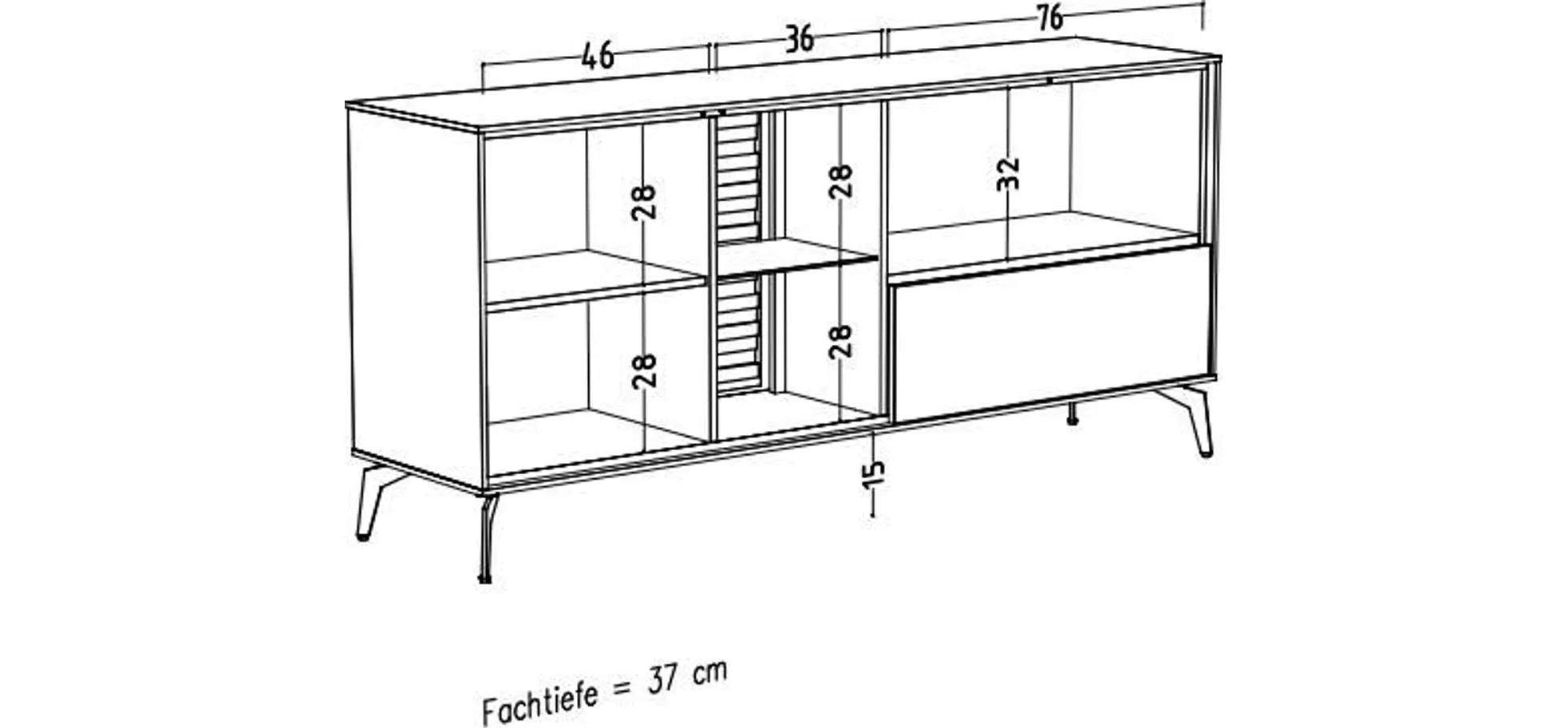 Lowboard - B ca. 169 cm, Weiß, Asteiche, Schwarz