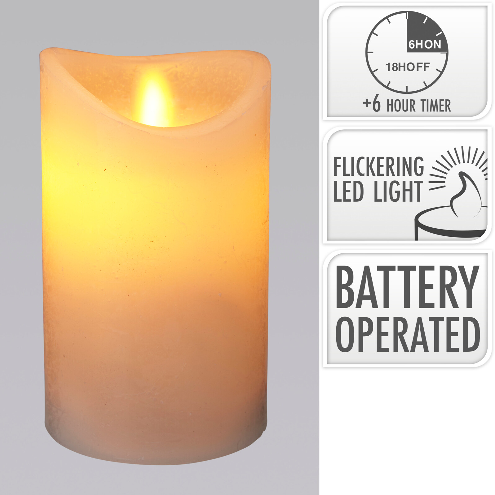 LED Kerze 7,5x12,5cm - timer, batteriebetrieb, weiß