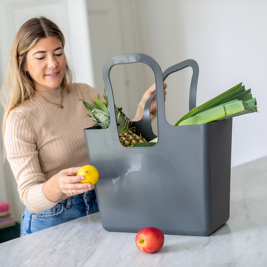 Tasche, 21,5x44x54cm, nature ash grey - geräumig, stabil, 100% CO2-neutral