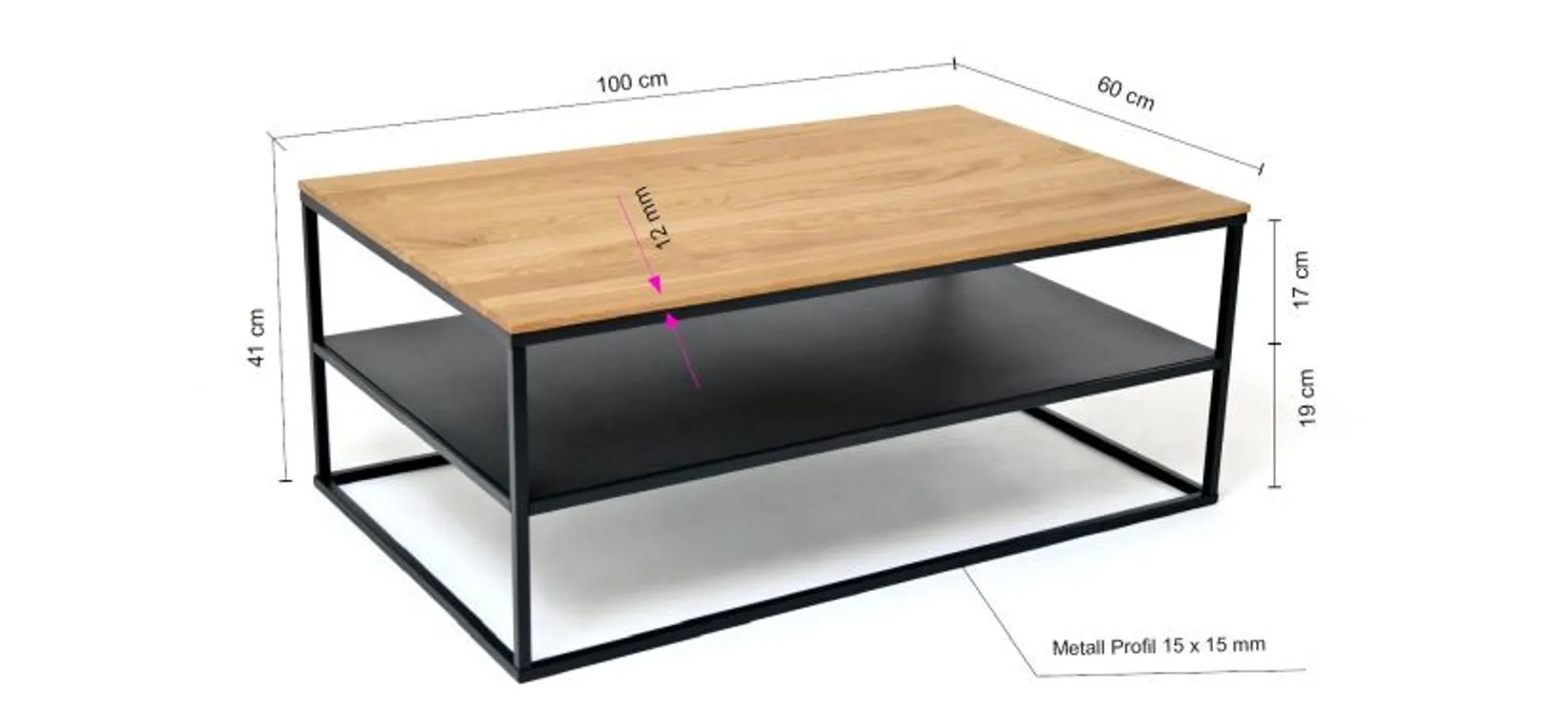 Couchtisch, mit Ablage, Platte Eiche - Couchtische