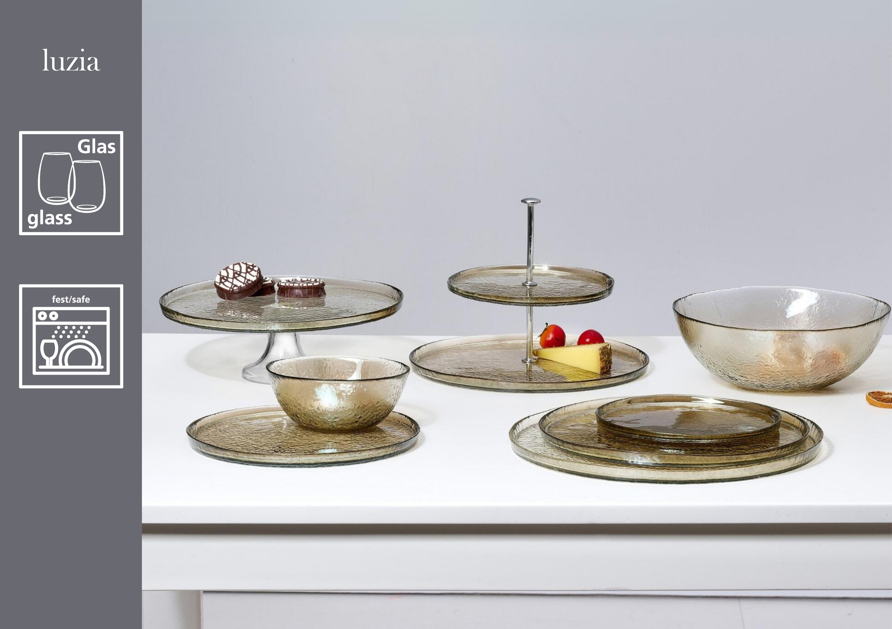 Platte Luzia - glas, braun, 32cm