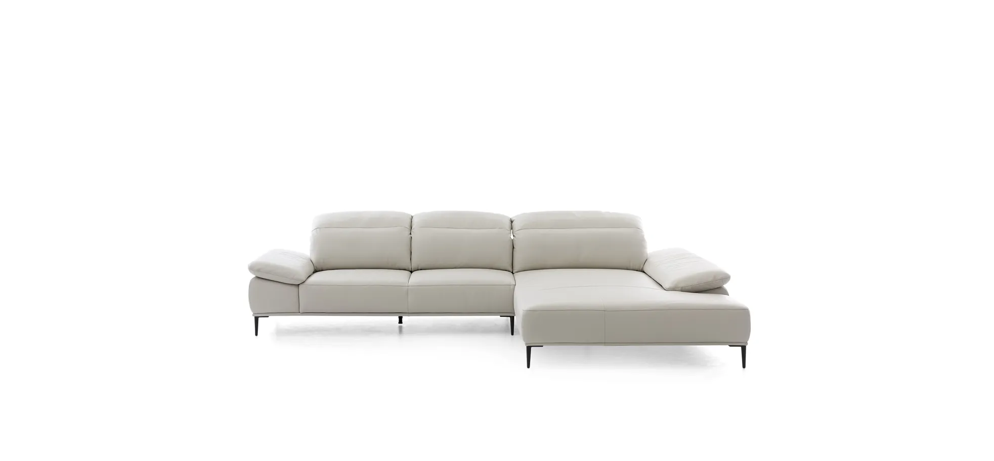 Ecksofa - 3-Sitzer mit Longchair rechts, Leder, Grau