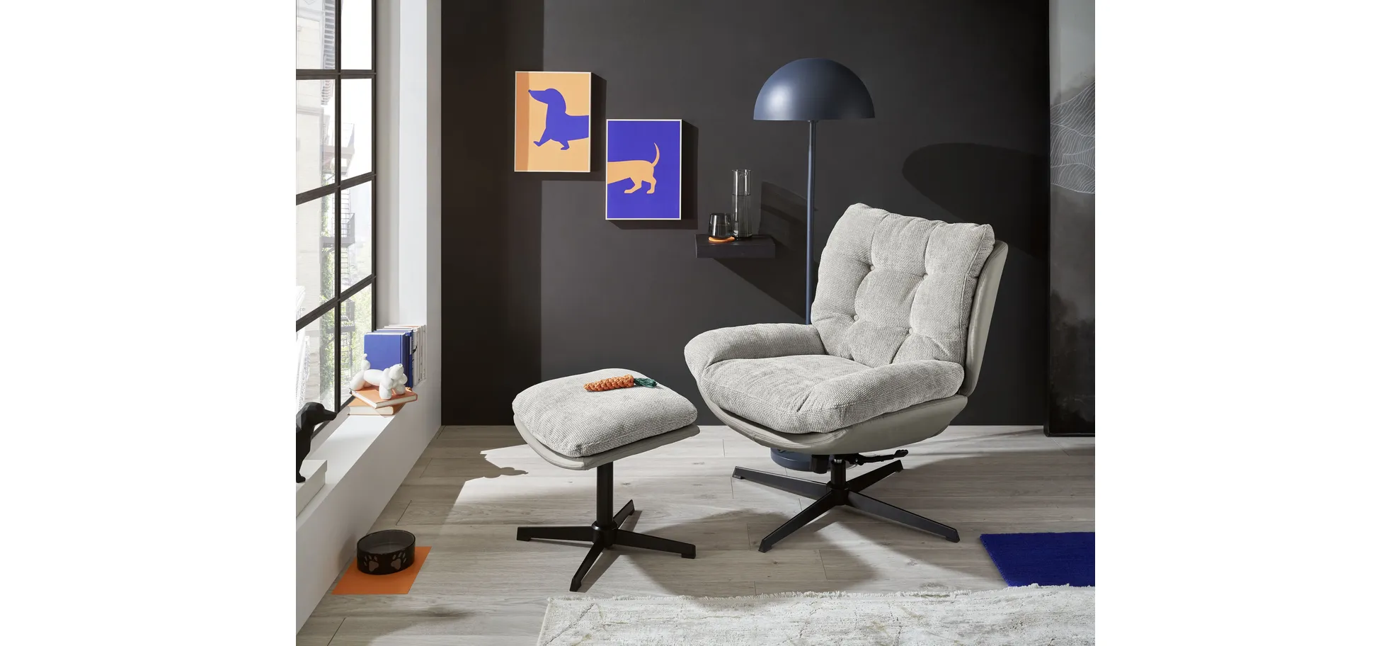 Relaxsessel mit Hocker, sand - Dorisa