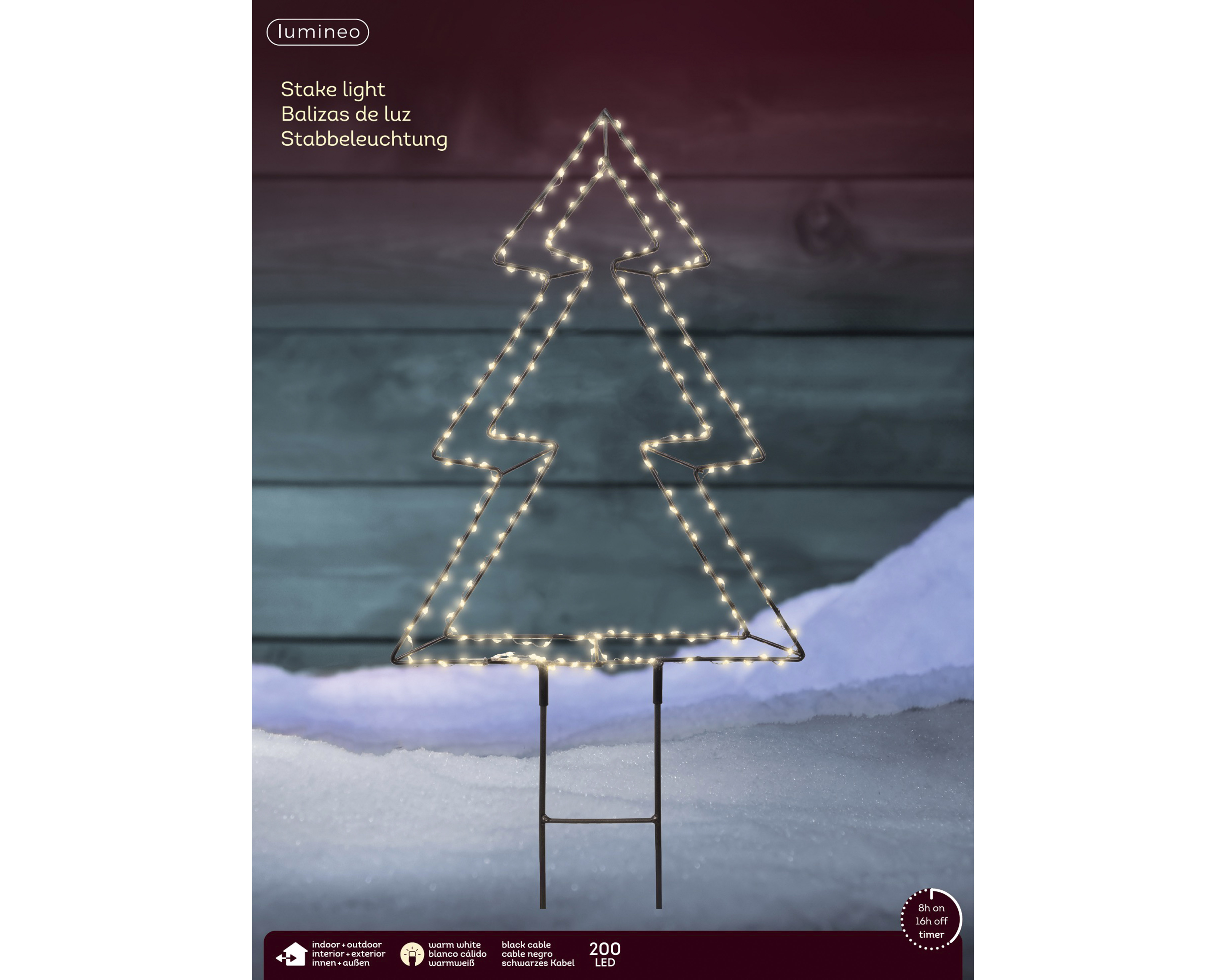 Baum - schwarz/warmes weiss, Metall, L1-W30-H40cm-200L