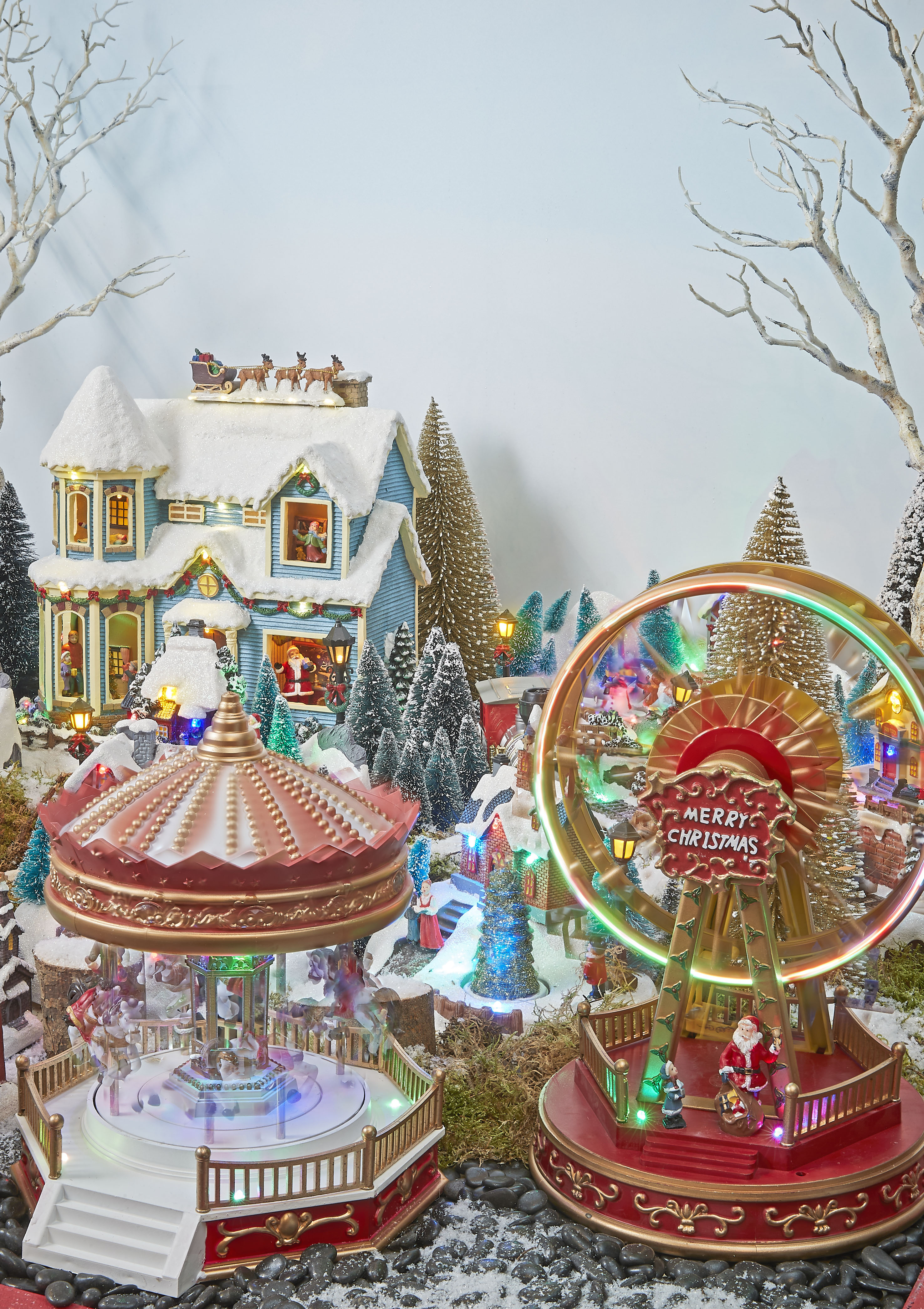 Weihnachtsmarkt-Szene, sort. - Batteriebetrieb, l21xb19xh28cm