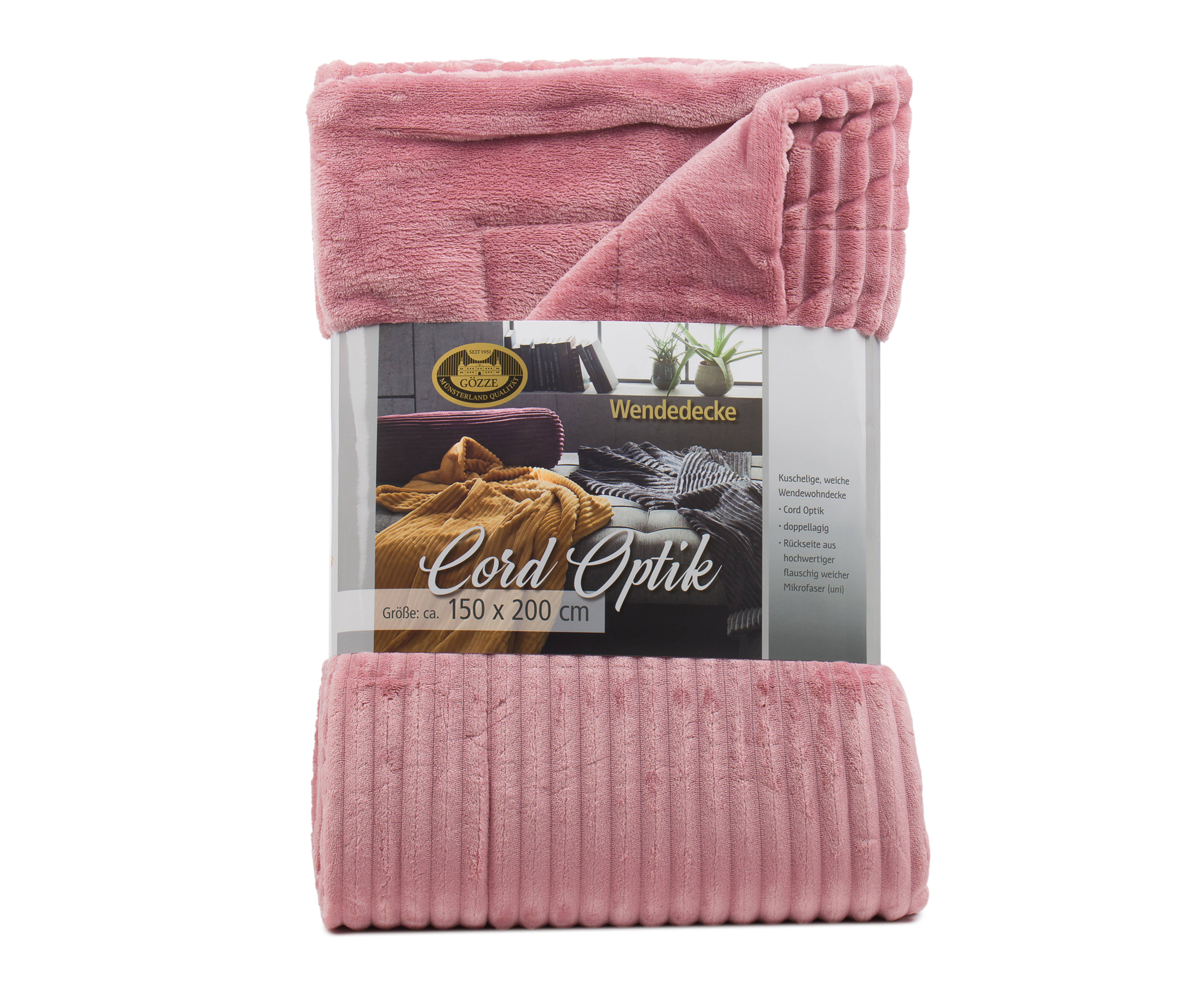 Wohndecke Cord Optik, altrosa - 150x200 cm, Mikrofaser