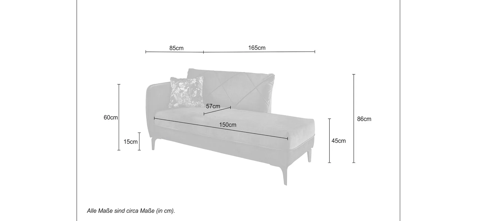 Sofa, Recamiere, Jerina  - ca. 165 cm breit