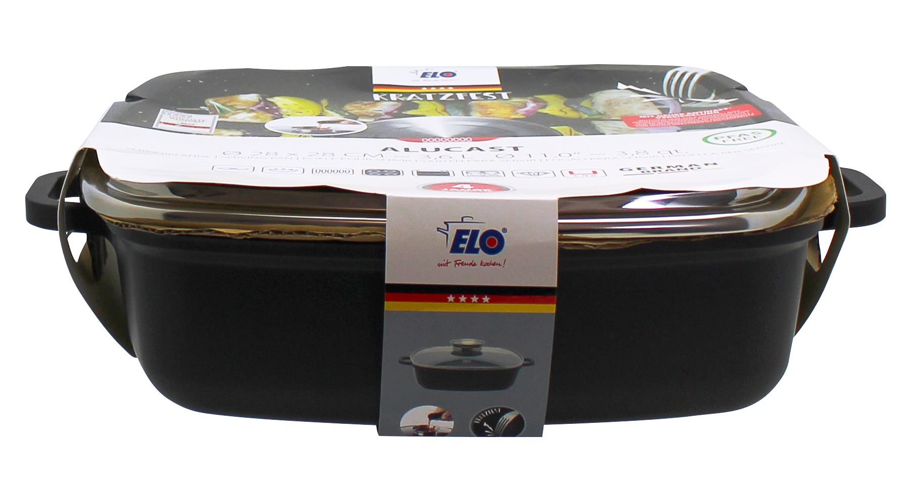 Servierpfanne Alucast - 28x28cm, Glasdeckel