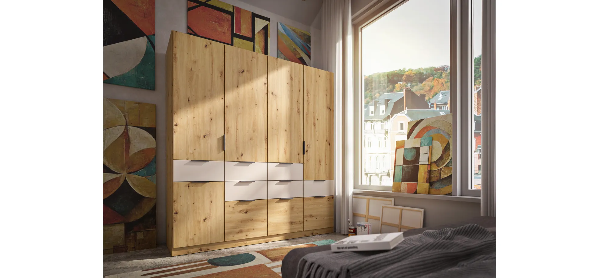 Drehtürenschrank, 5-türig, Dekor Eiche - Raas