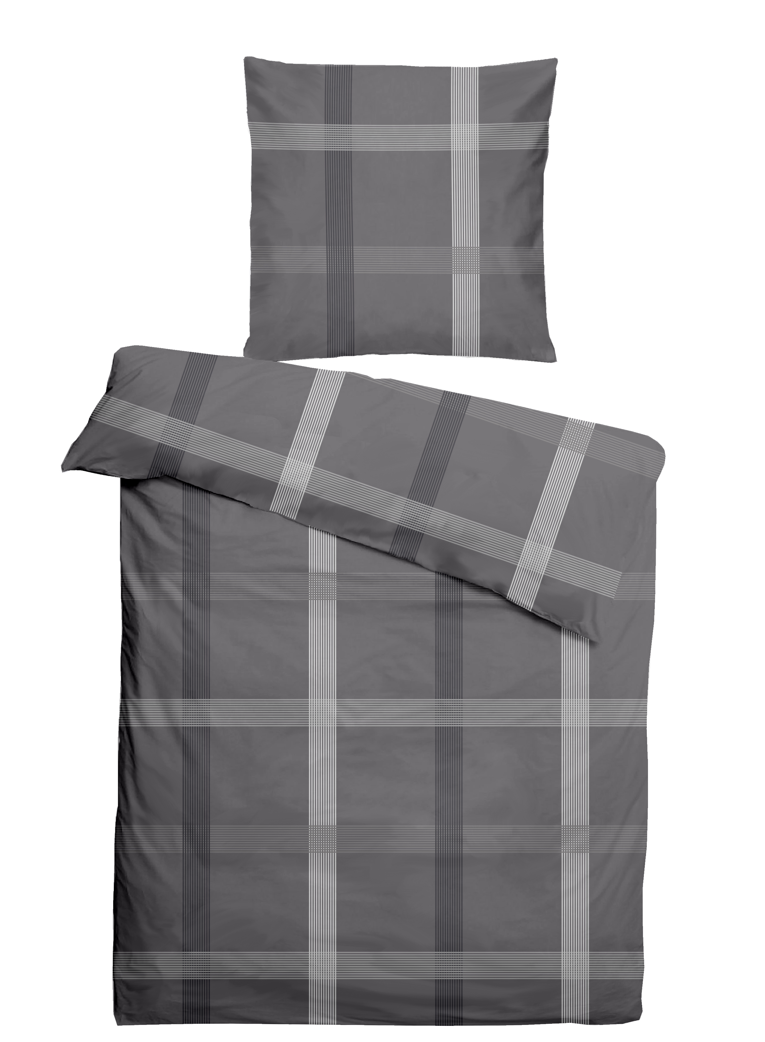 CASEA Mako-Satin-Bettwäsche - Georgias,155x220cm, anthrazit, kariert