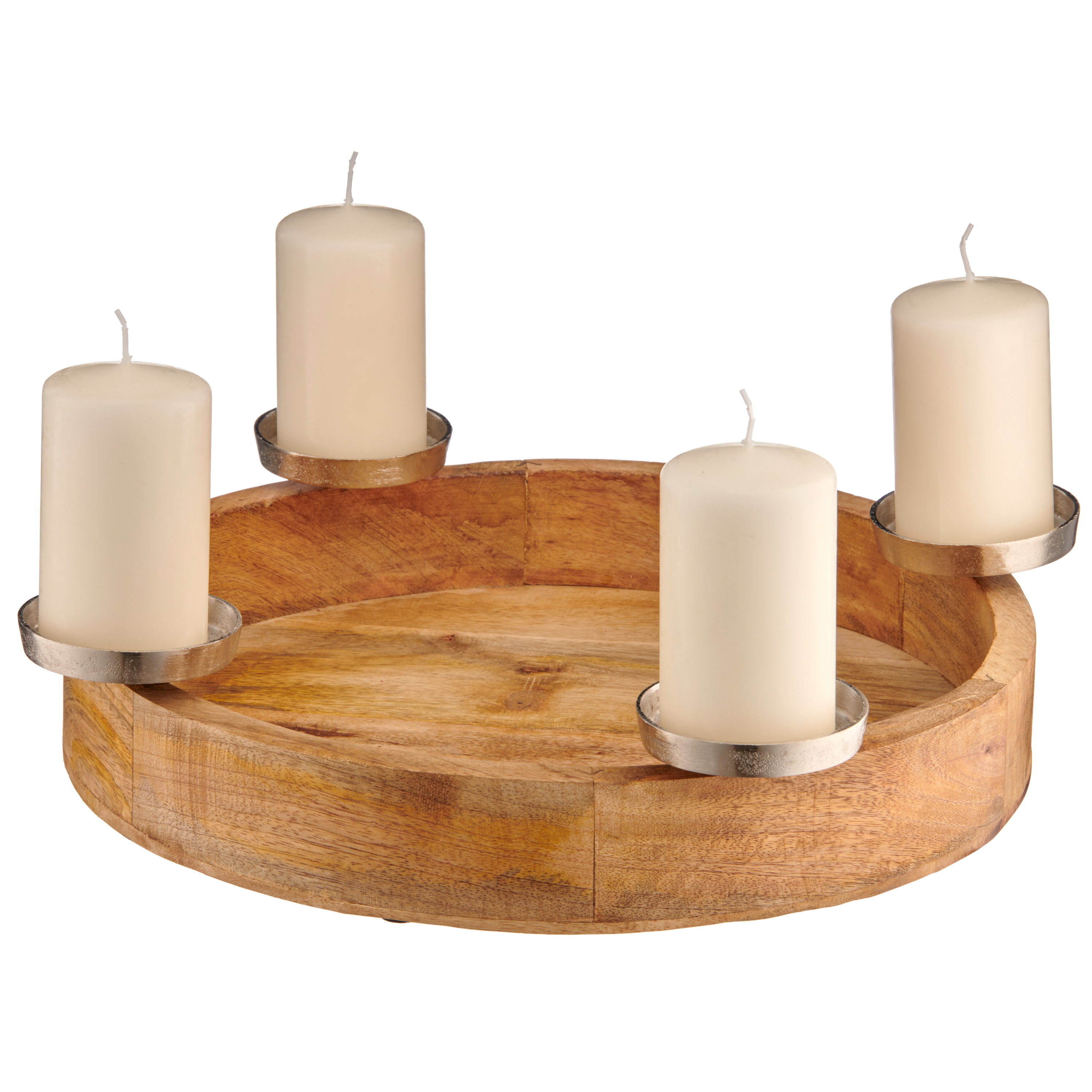 Kerzenteller,  4-Flg. - alu/holz, 42x9cm