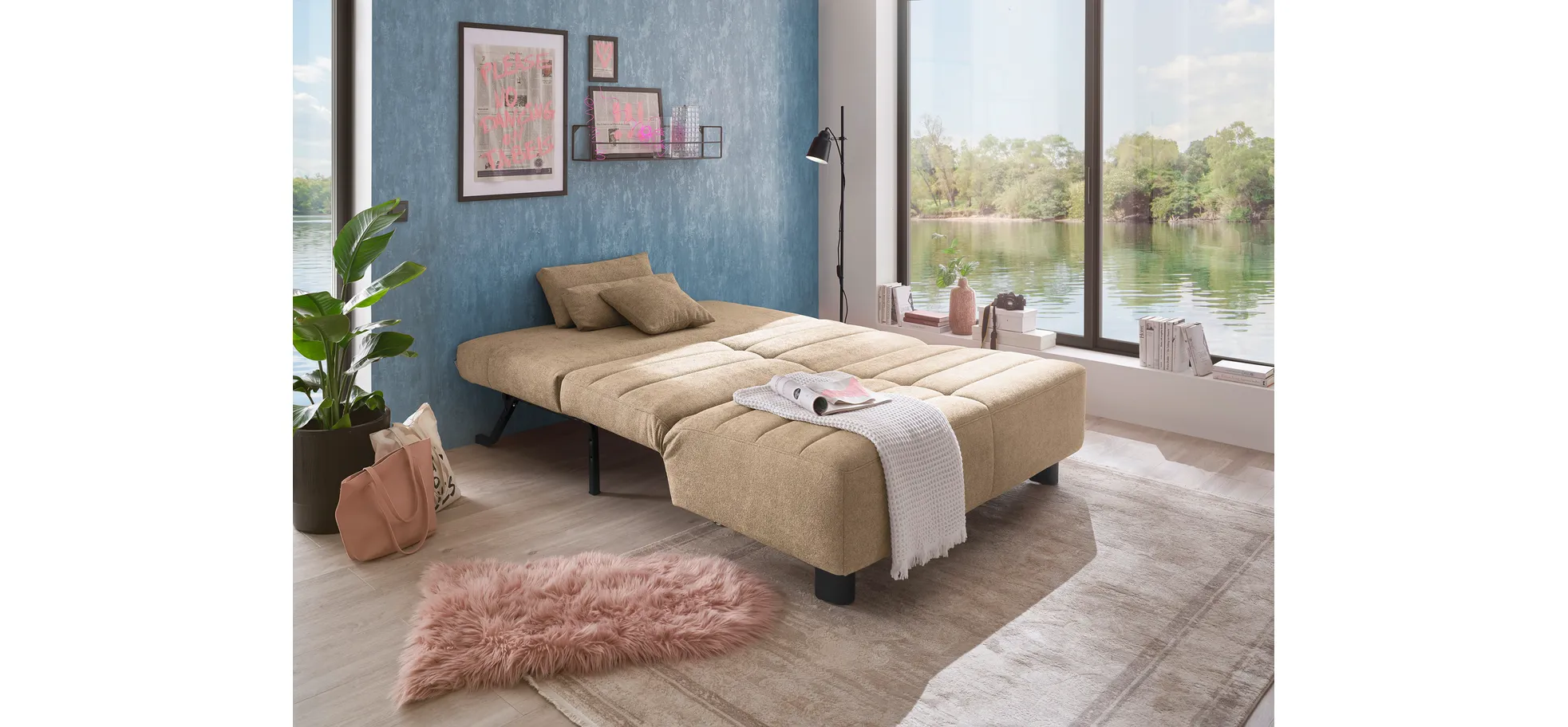  Faltsofa Easy - 2-Sitzer ohne Armlehne, ca. 140 cm inkl. Schlaffunktion, Stoff, Braun