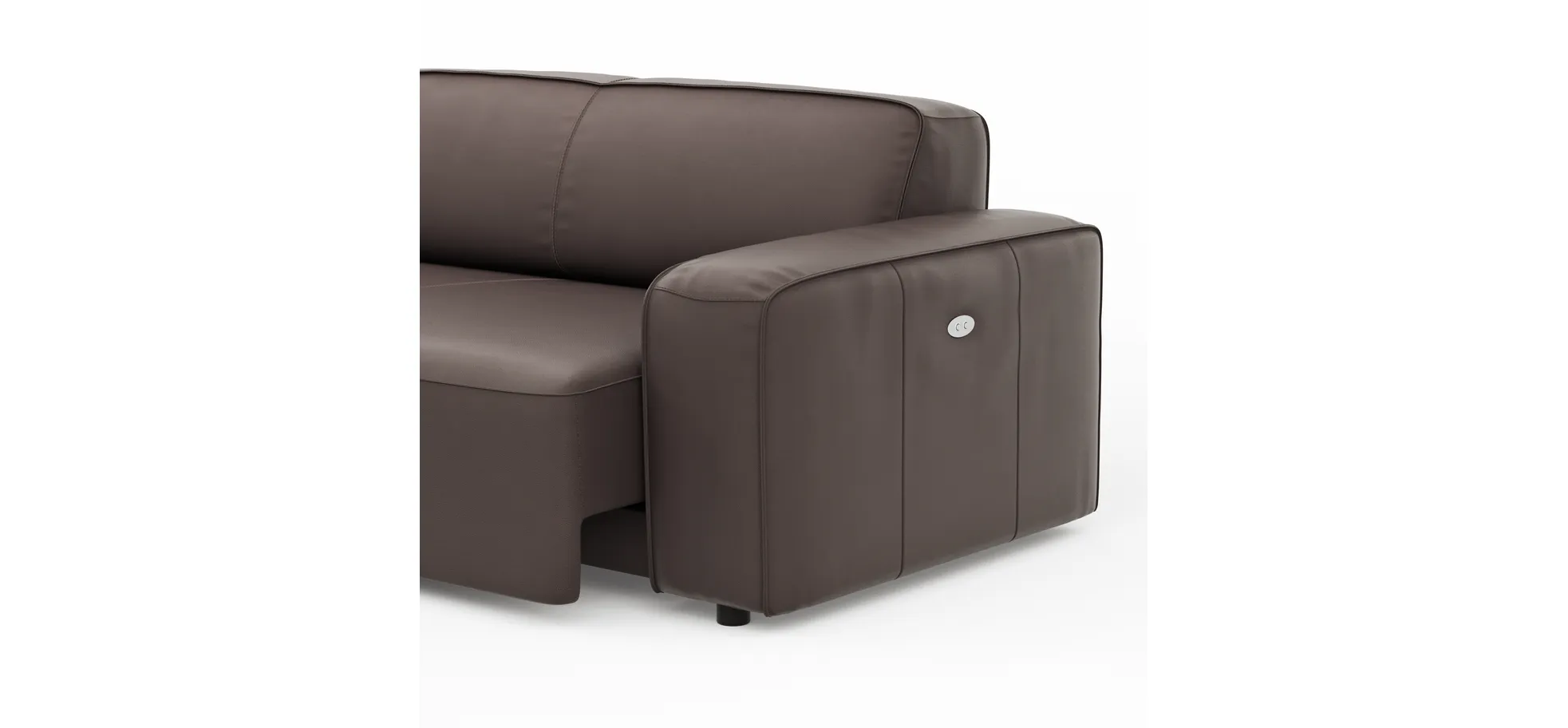 Ecksofa Denver - Longchair links, groß mit 2,5 Sitzer, inkl. Sitzvorzug (motorisch), Leder, Mocca