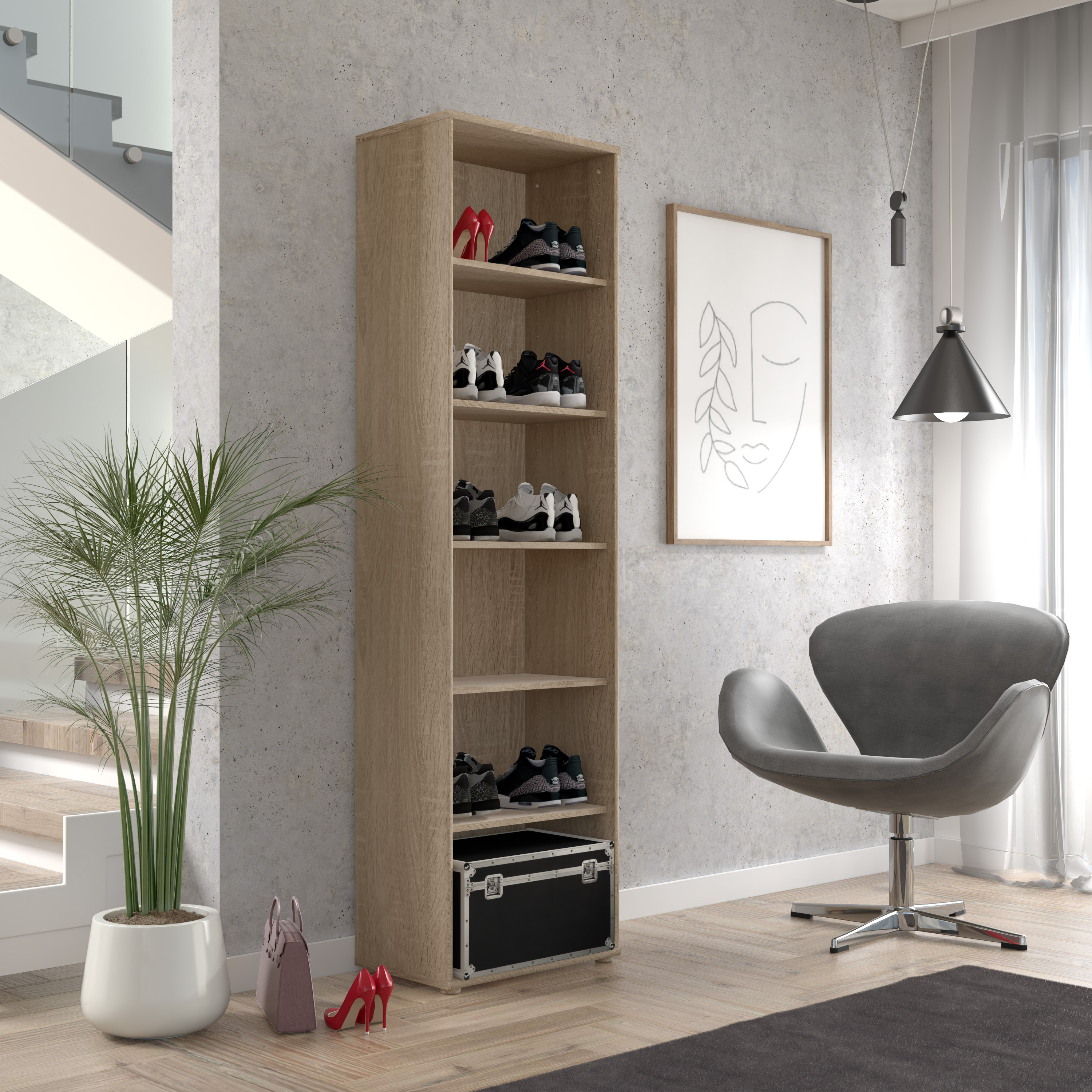 Regal Faik, Eiche Sonoma Nachbildung - 6 offene Fächer, ca. 54 B x 197,5 H