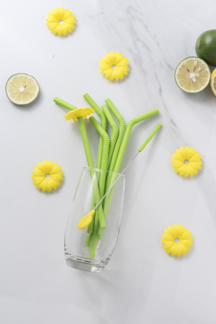 Trinkhalme 6er-Set + Bürste - limette