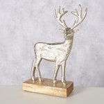Deko-Figur Hirsch; Handarbeit - Metall silber, Holzsockel