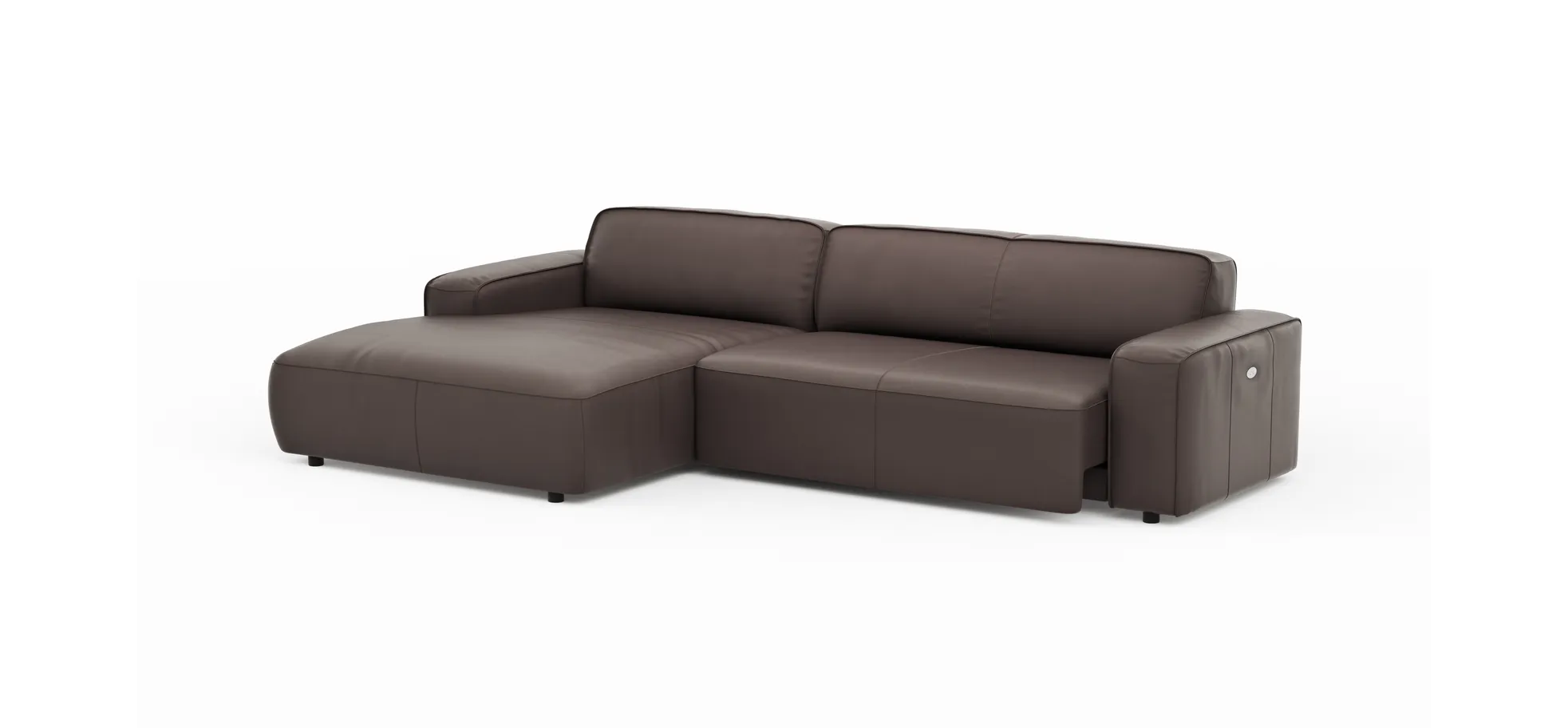 Ecksofa Denver - Longchair links, groß mit 2,5 Sitzer, inkl. Sitzvorzug (motorisch), Leder, Mocca