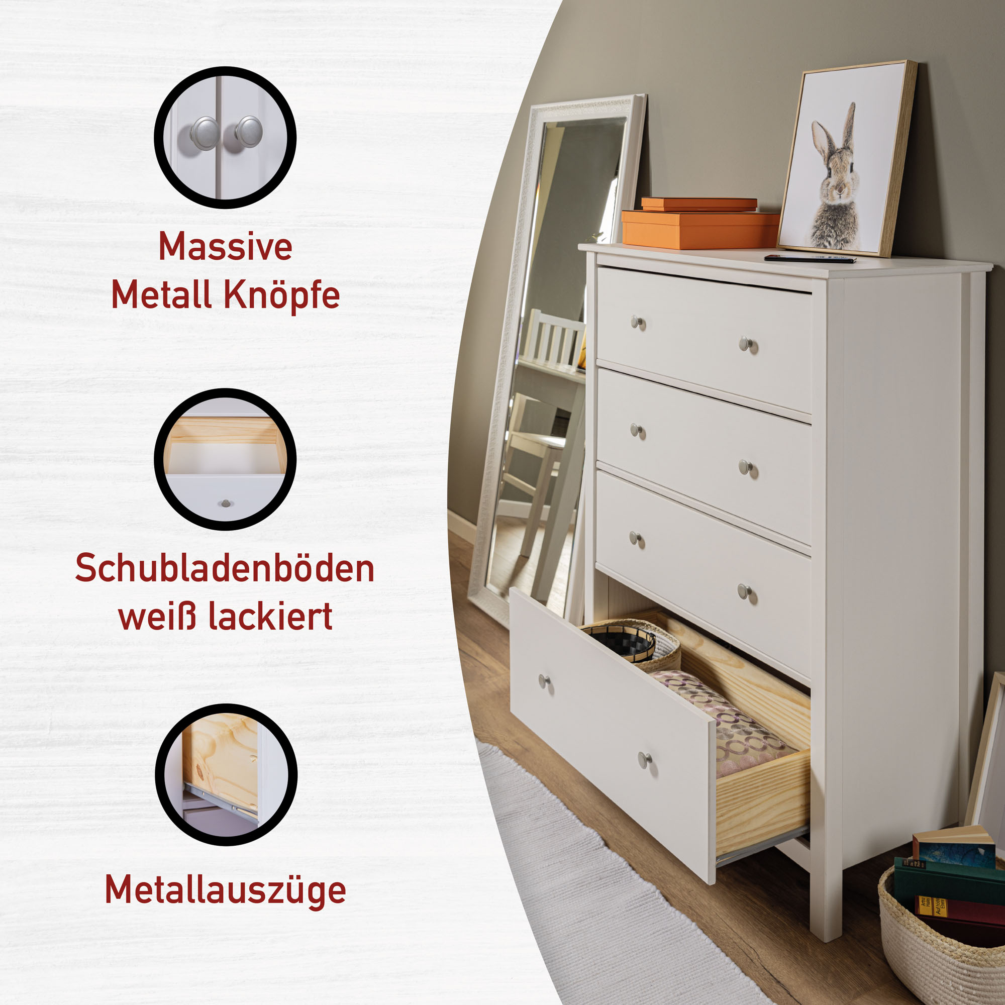 Schubladenkommode, Massivholz weiß - MyStyle 3076