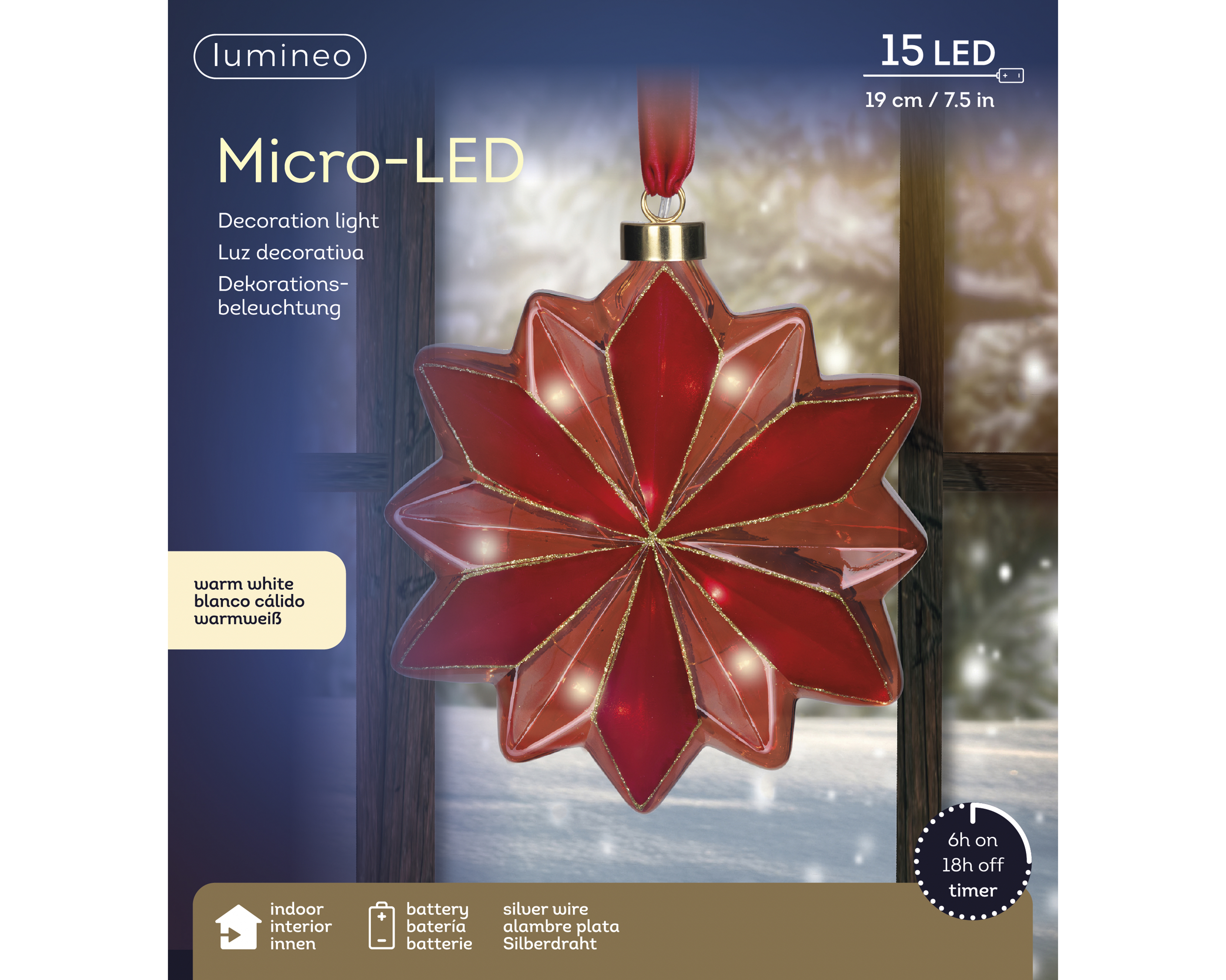 LED Blume - rot/warm weiss, Glas, L8-W19-H19cm-15L