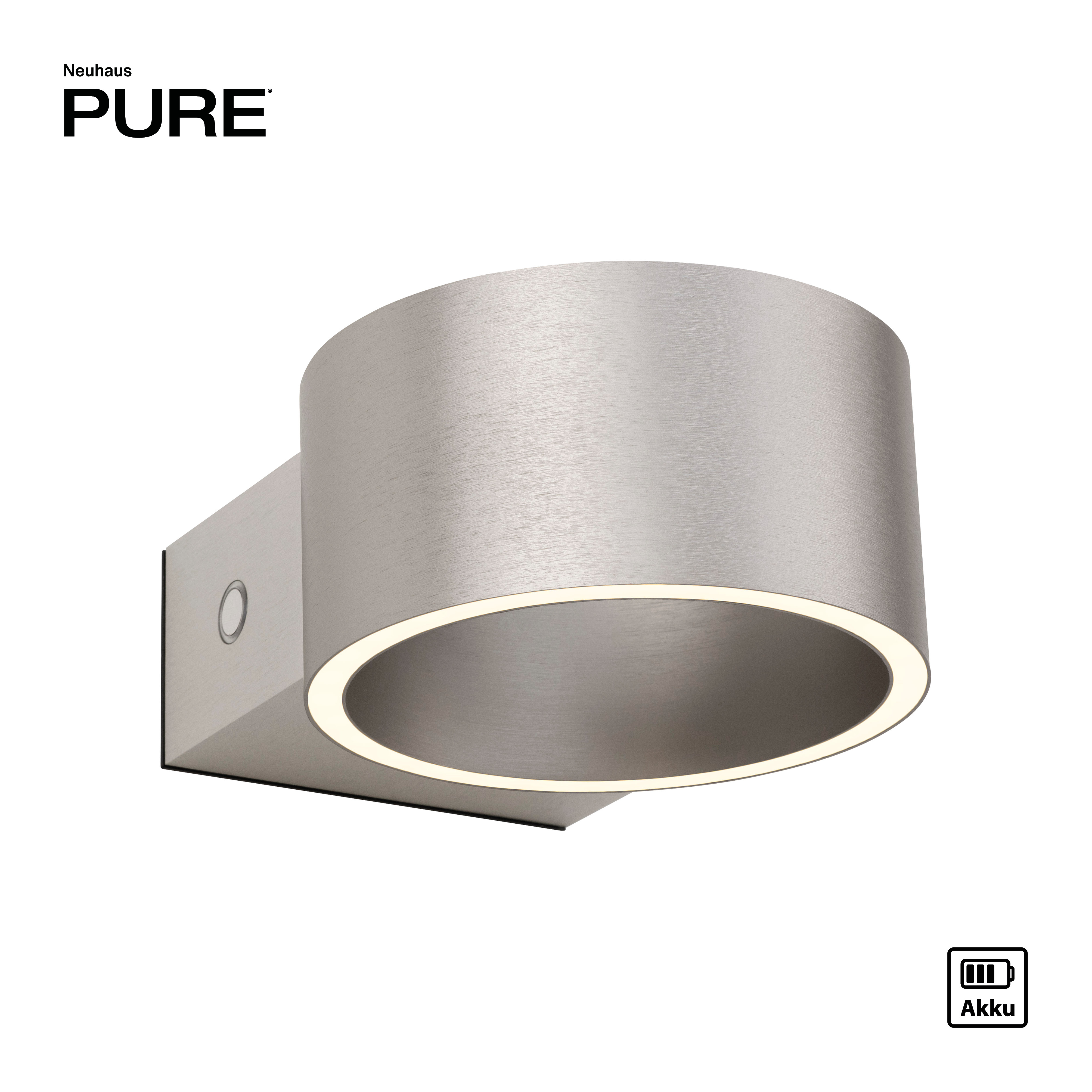Wandleuchte PURE Clipse - aluminium, Akku, inkl. USB-Kabel