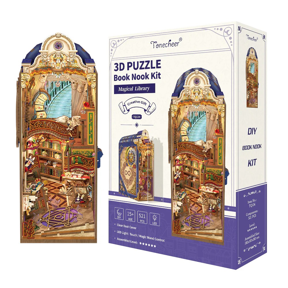 Tonecheer DIY-Set Book Nook mit LED, 3D Puzzle - Magical Library
