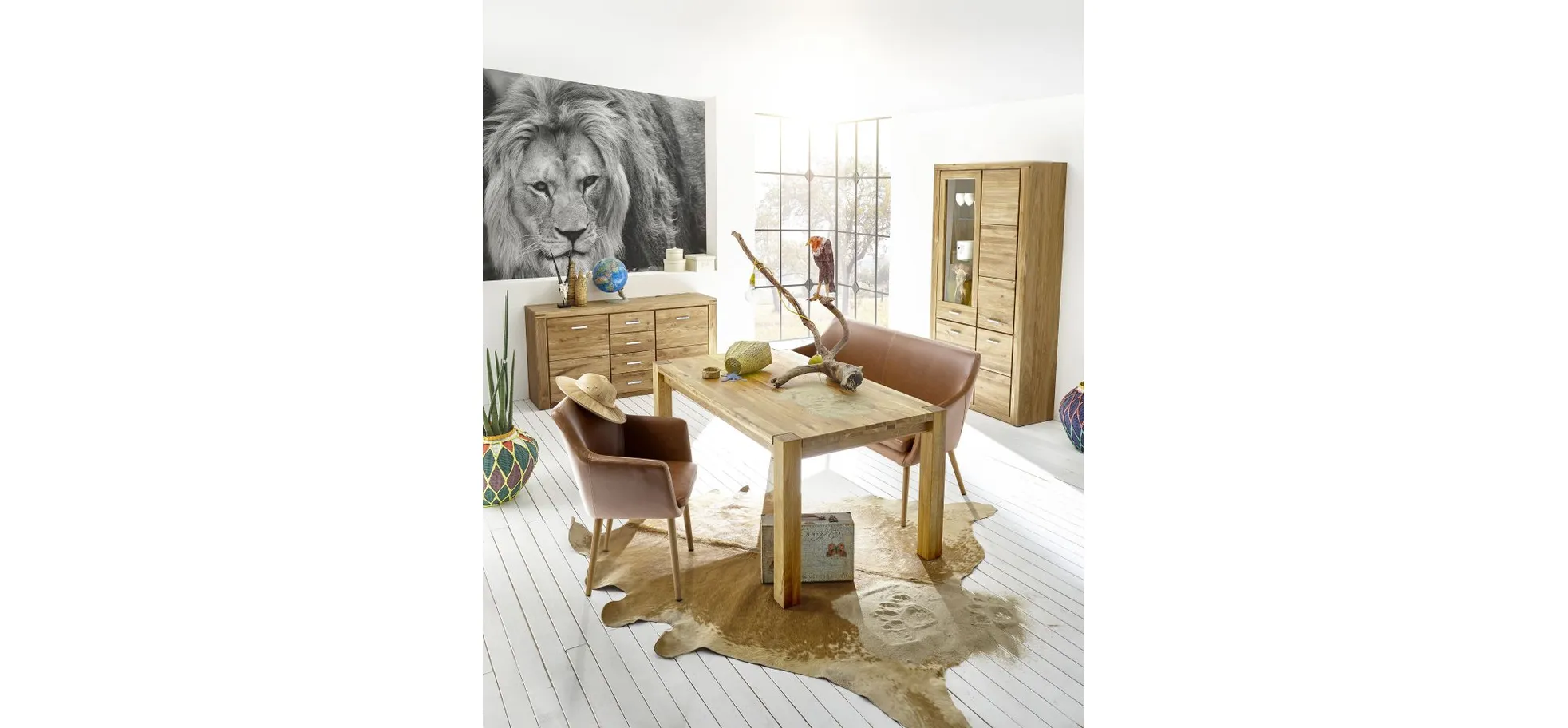 Vitrine, Eiche, 3 Holztüren, 1 Glastür - ELLINGEN