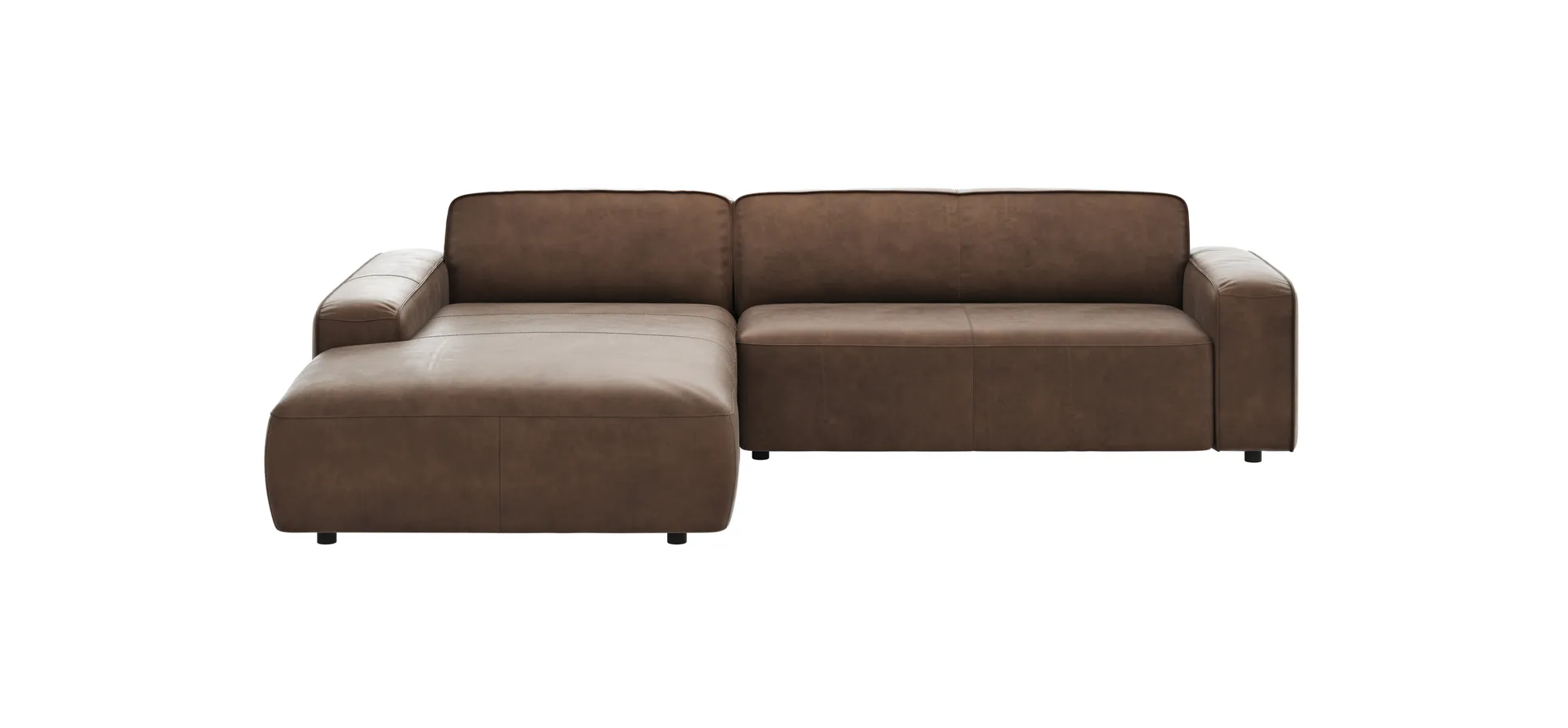 Ecksofa Denver - Longchair links mit 2,5-Sitzer, Leder, Braun