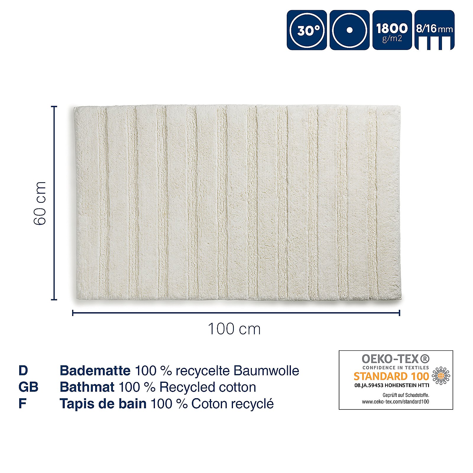 Badematte Megan 60x1,6x100 cm - 100%Baumwolle granitgrau