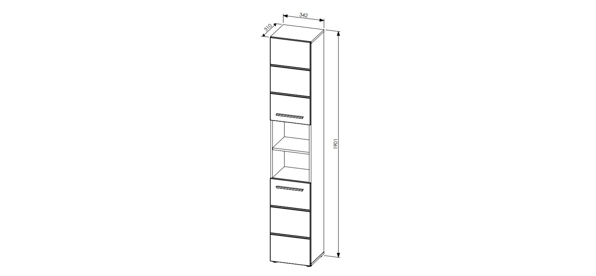 Hochschrank- B ca. 34 cm, Anthrazit, Weiß, Hochglanz