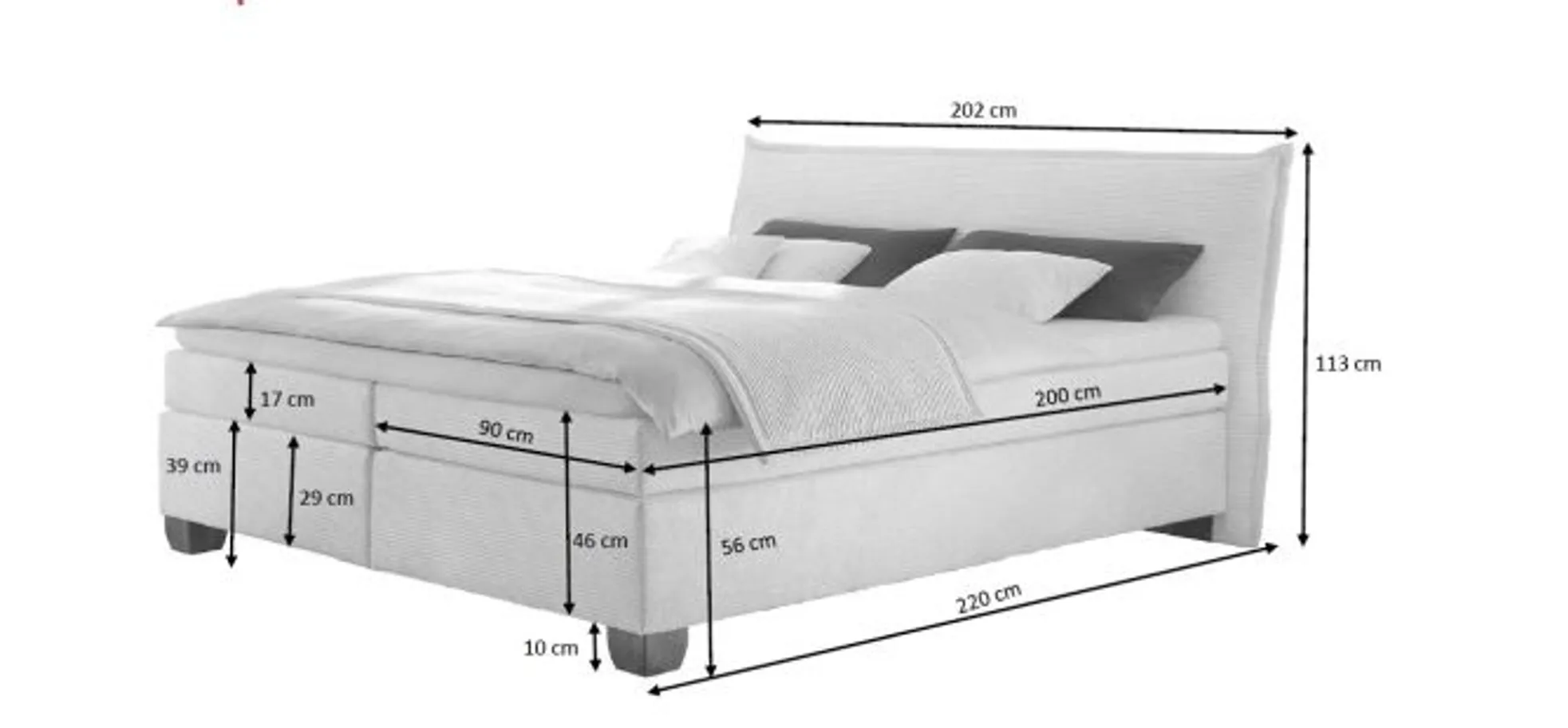  Boxspringbett HADAI- Liegefläche ca. 180x200 cm, Stoff, Anthrazit, Bonell/Bonell