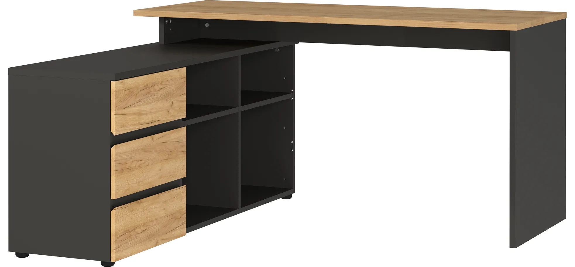 Winkelschreibtisch GRIFFIN - LB ca. 146x145 cm, Eiche Nachbildung, Graphit