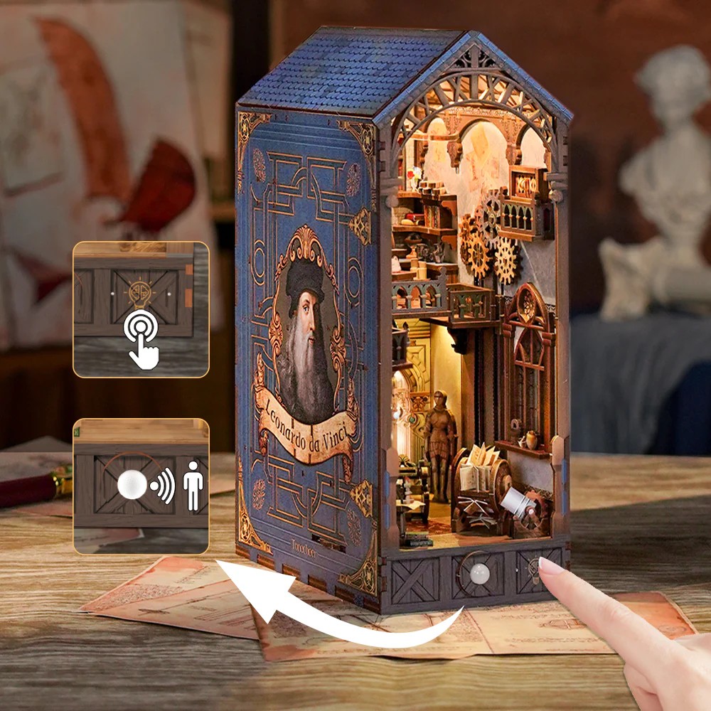 Tonecheer DIY-Set Book Nook mit LED, 3D Puzzle - Leonardo Da Vinci