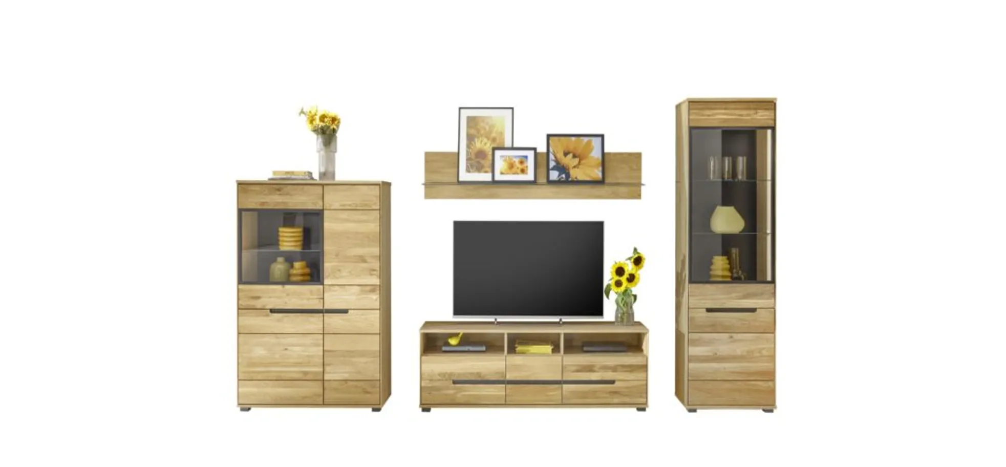 Vitrine, Eiche, 4-trg., 1xGlas-/3xHolztür - Edma