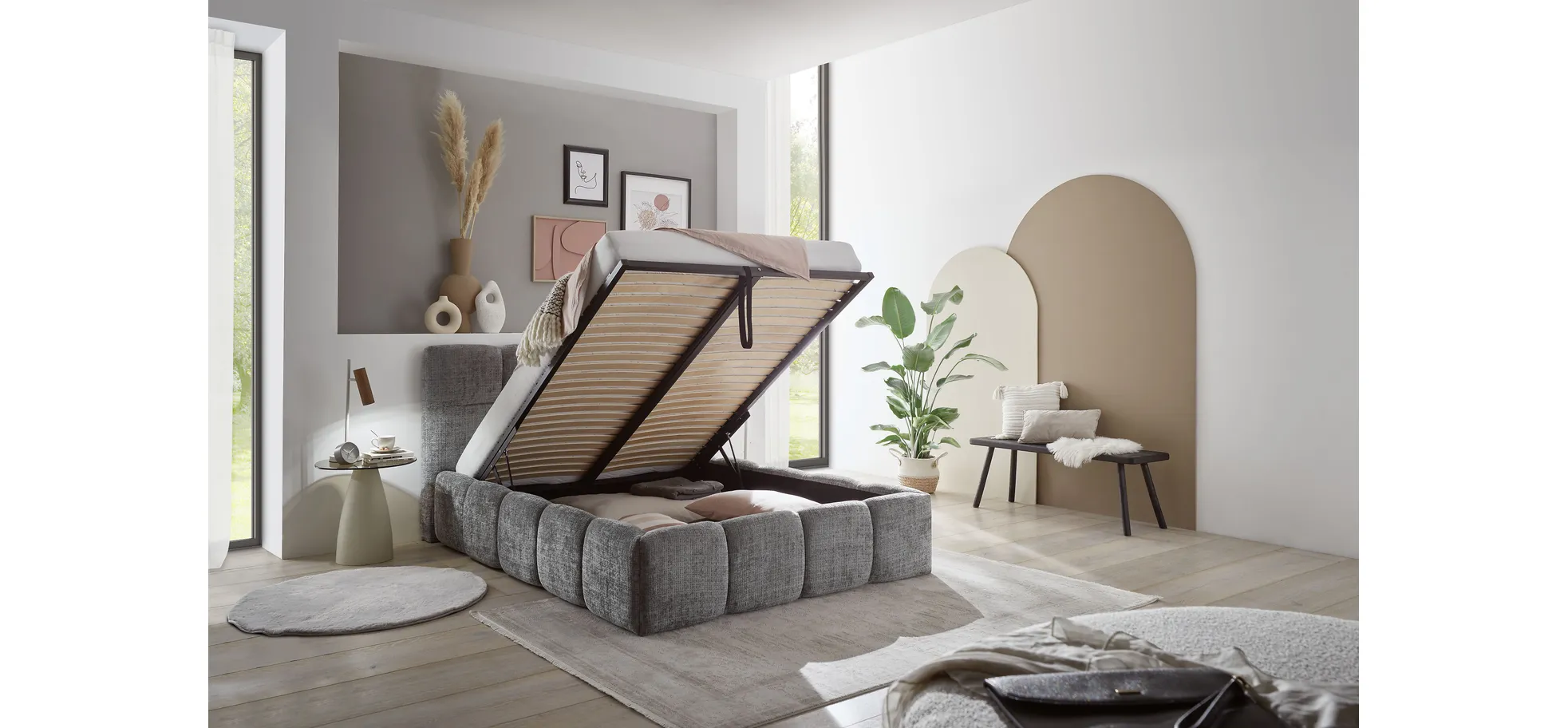 Bettgestell, Stoff Grau  - Sandrin R