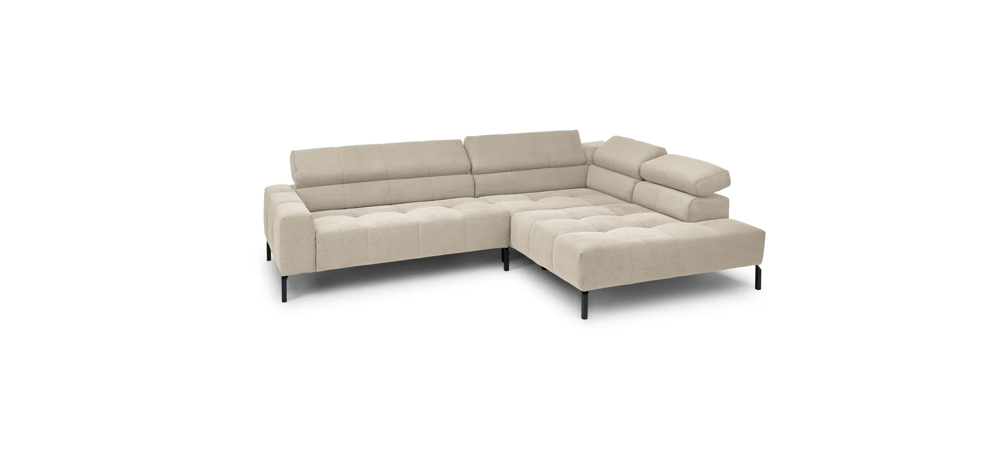   Ecksofa COLLEEN - 2-Sitzer mit Ecke rechts, Sitzvorzug motorisch, Feincord, Sand