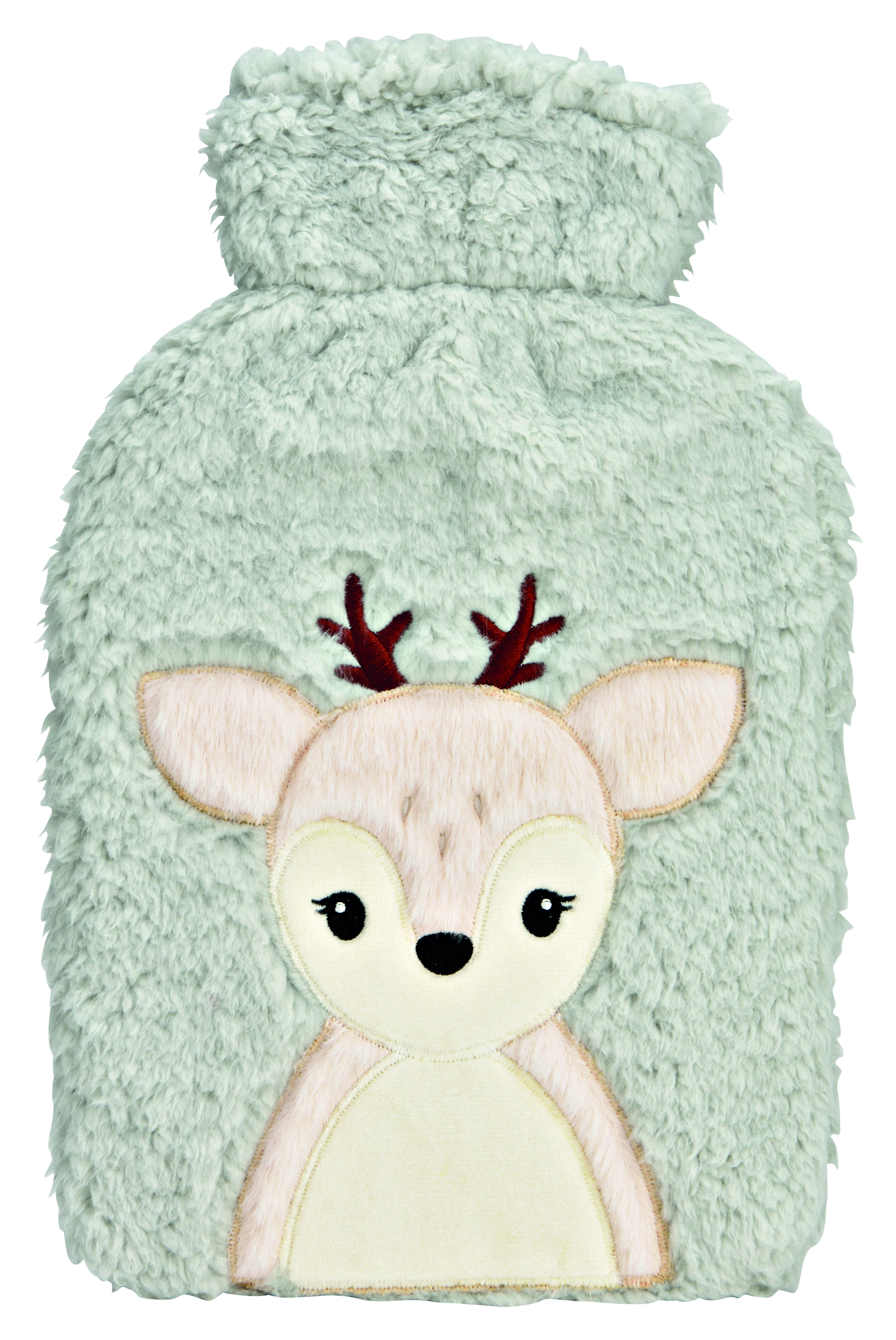 Wärmflasche Rentier - Plüschbezug 1,7L Kunststoff grau, 21x34x4cm