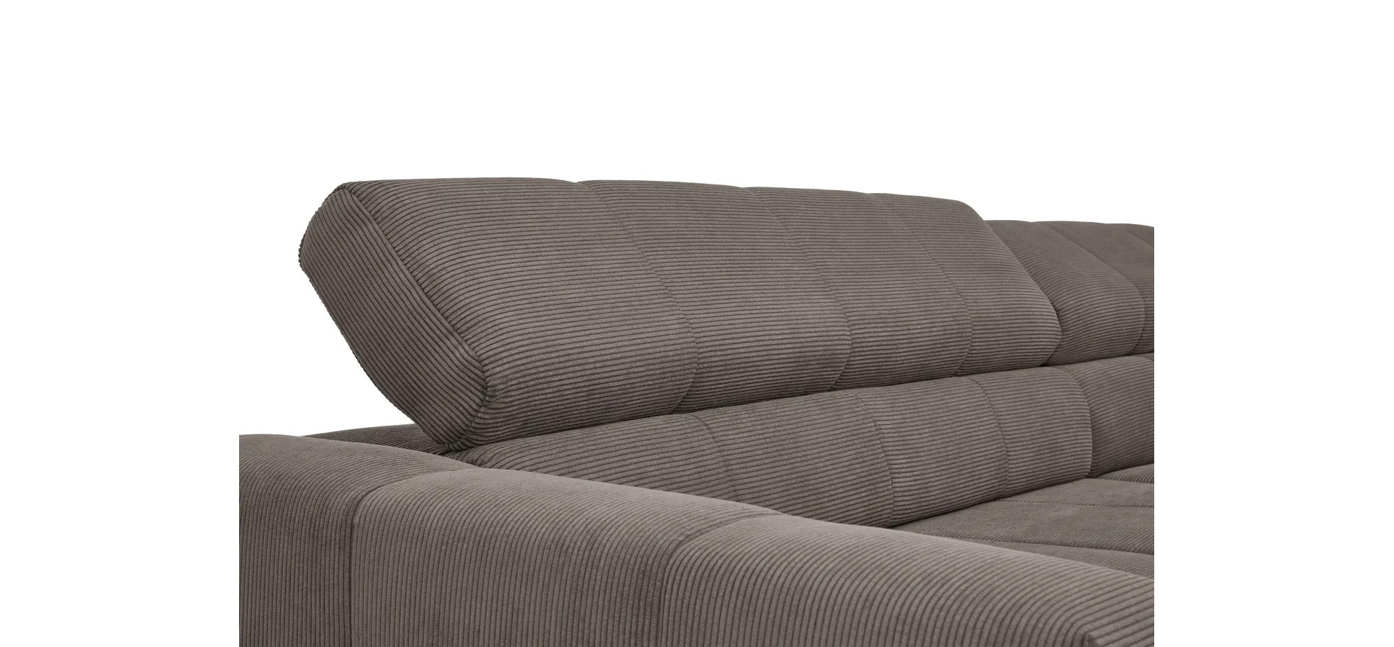  Ecksofa COLLEEN - 2-Sitzer mit Ecke rechts, Sitzvorzug motorisch, Feincord, Taupe
