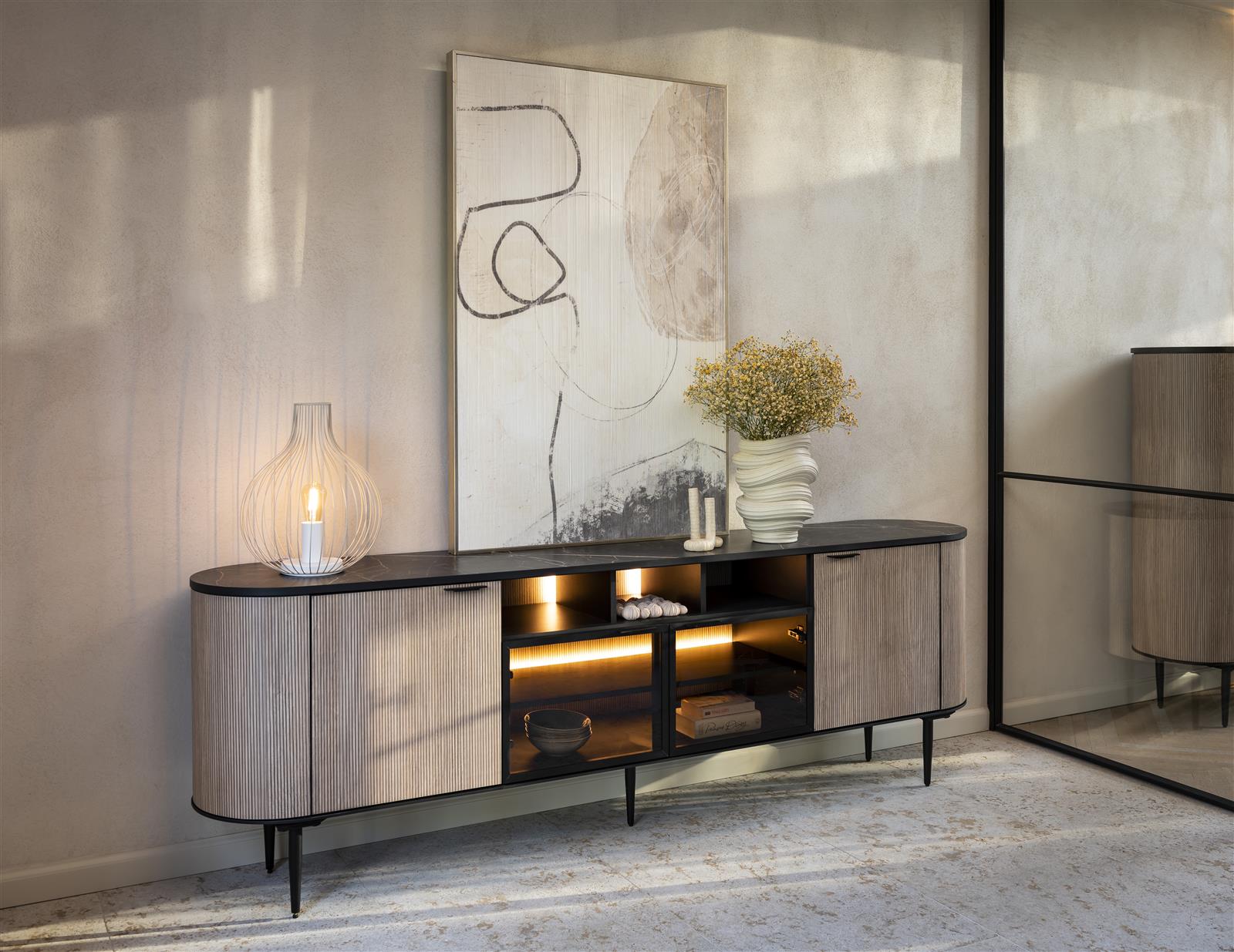 Sideboard, HPL Marmeroptik onyx - Aramon - Xooon