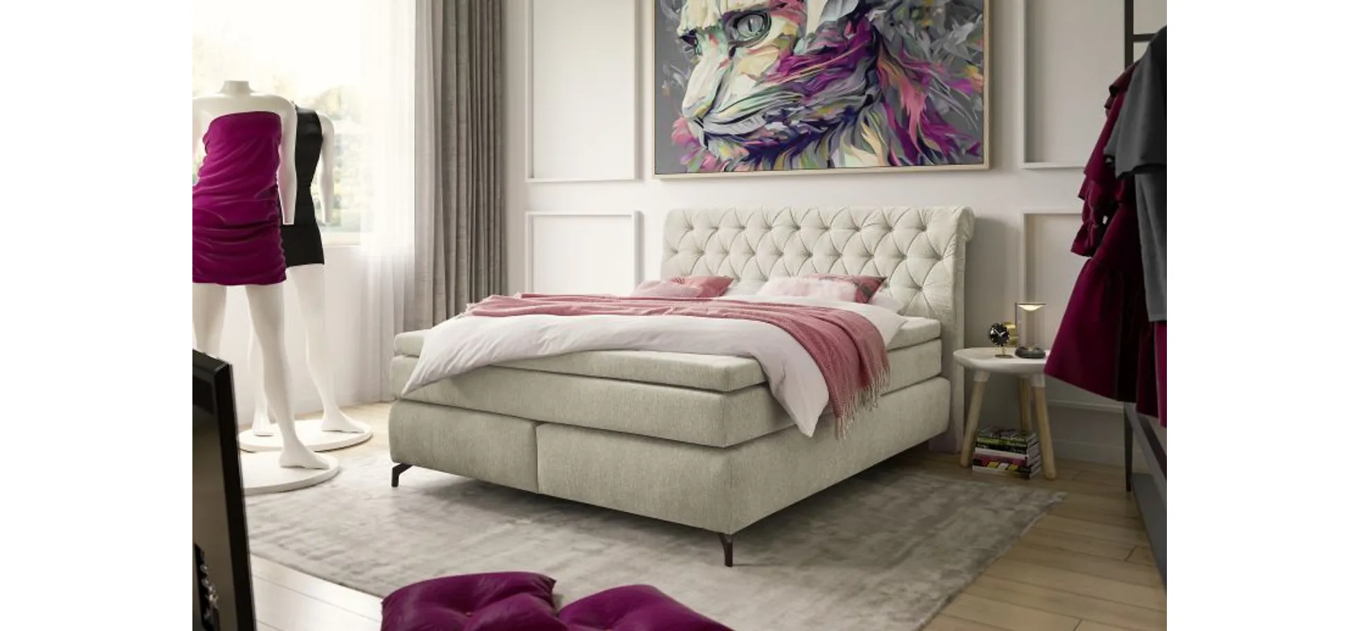 Boxspringbett JOLIN MIX- Liegefläche ca. 180x200 cm, Stoff Creme