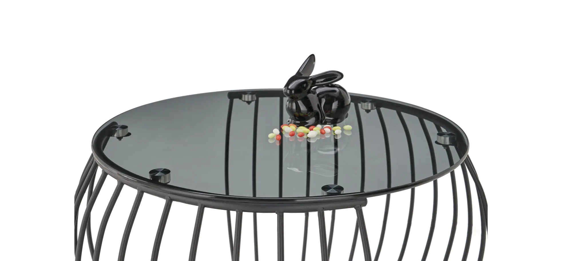 Couchtisch, Glasplatte schwarz, Ø 60 cm - Mirella