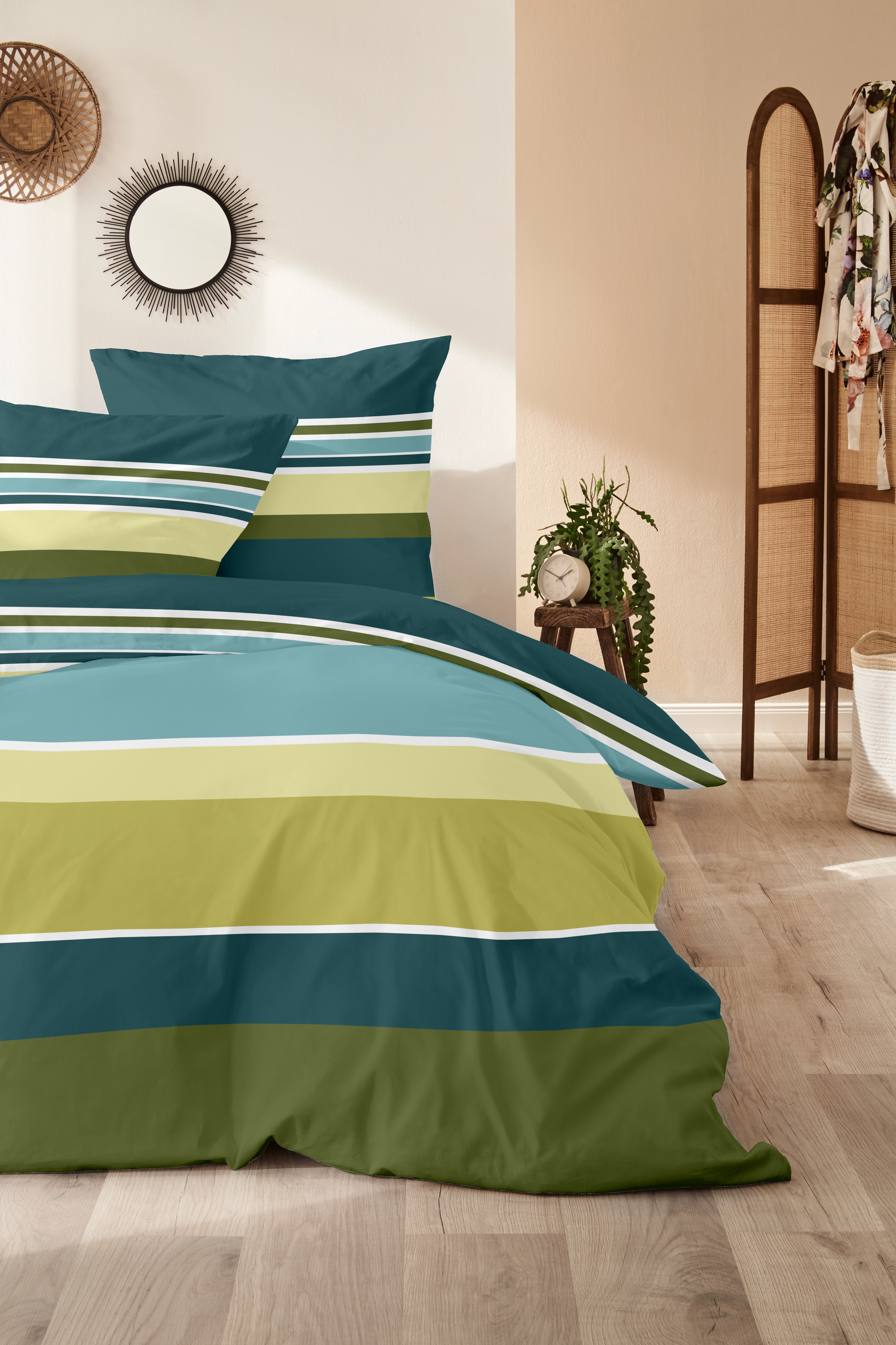 Mako-Satin-Bettwäsche - 155x220cm, grün-blau, 100% Baumwolle